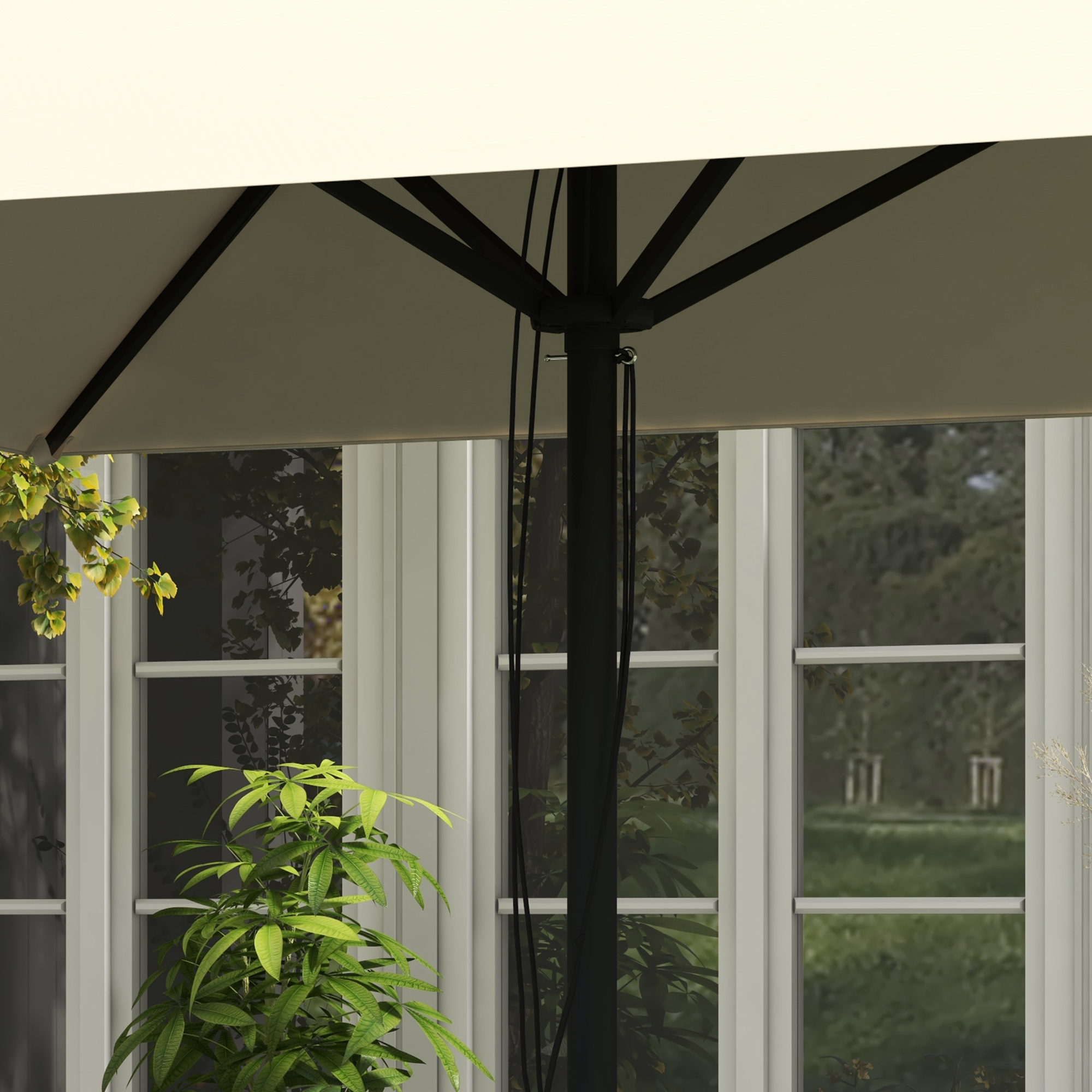 Outsunny 215cm Square Canopy Parasol, with Contrast Piping Beige/Brown 8