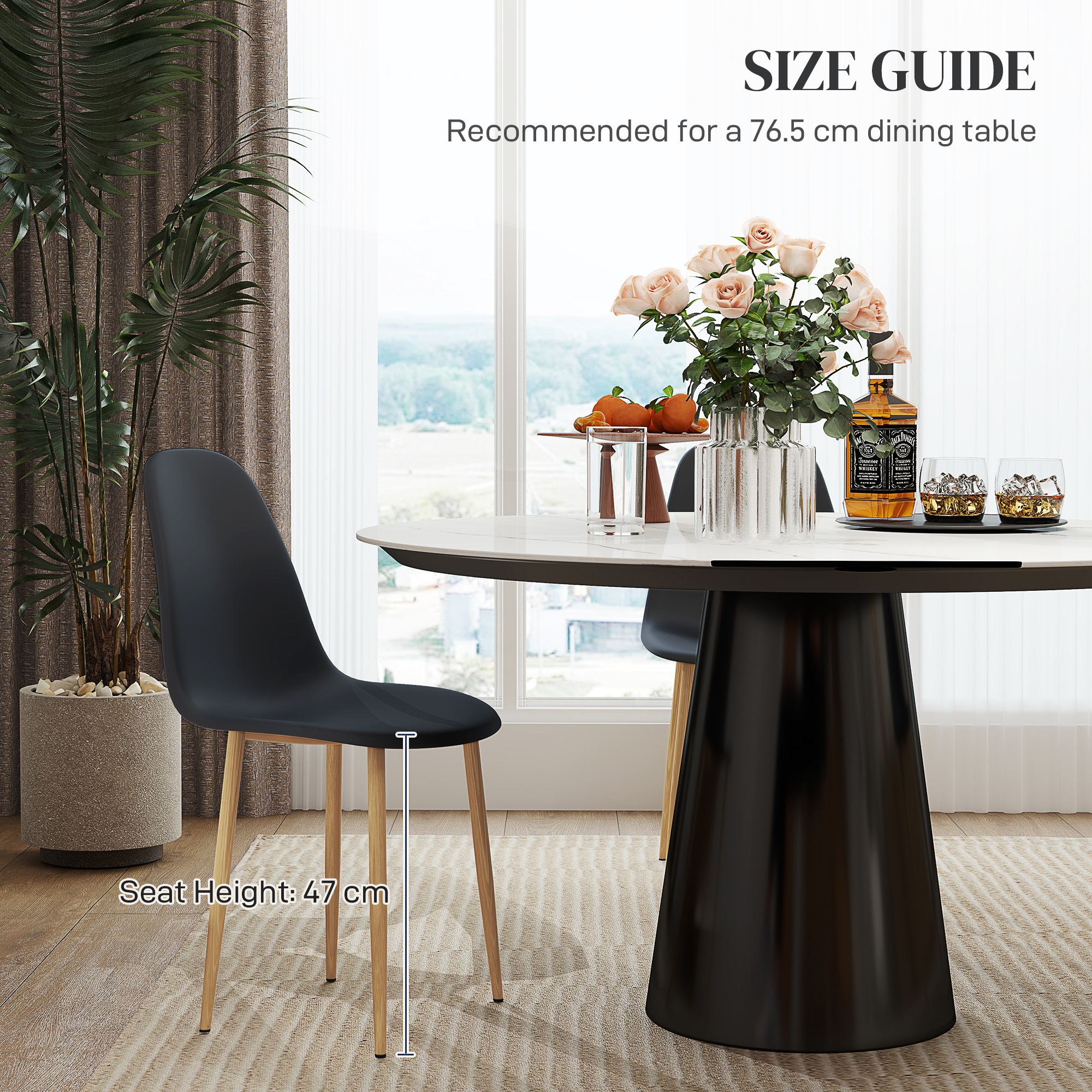 HOMCOM Modern Dining Chairs Set of 4, Kitchen Chairs with Backrest and Steel Legs for Dining Room, Living Room, Black 7