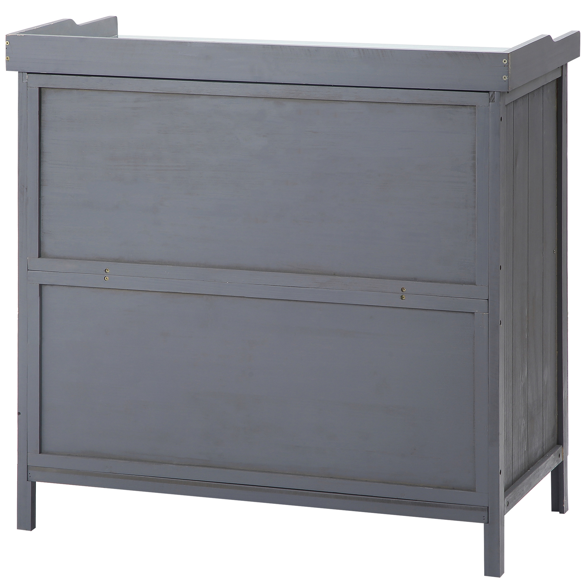 Outsunny Wood Garden Storage Cabinet, Outdoor Tool Shed, Potting Bench Table with Galvanized Top and Two Shelves for Yard Tools or Pool Accessories, Grey 7