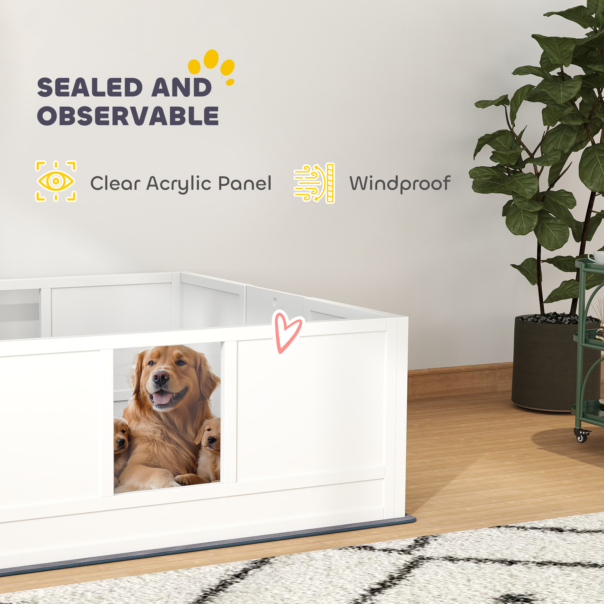 PawHut Whelping Box for Dogs with Whelping Pad, Adjustable Entrance, Non-slip Foot Pads, for Large Dogs, 124 x 120cm 6