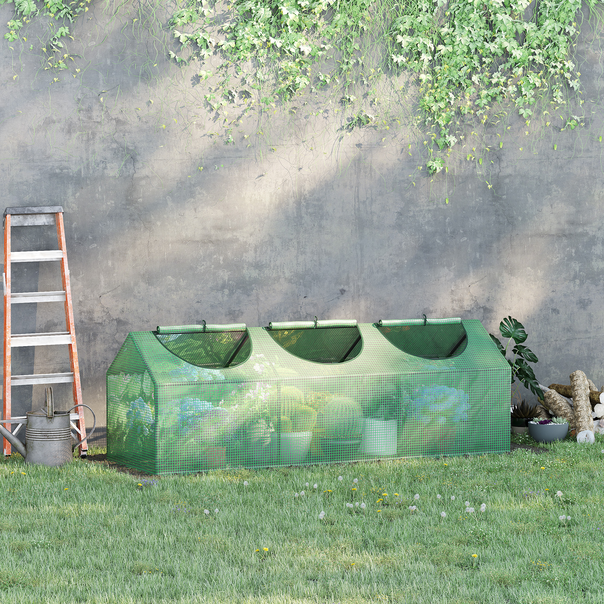 Outsunny Mini Greenhouse, Small Plant Grow House for Outdoor with Durable PE Cover, Observation Windows, 180 x 60 x 60 cm, Green 2