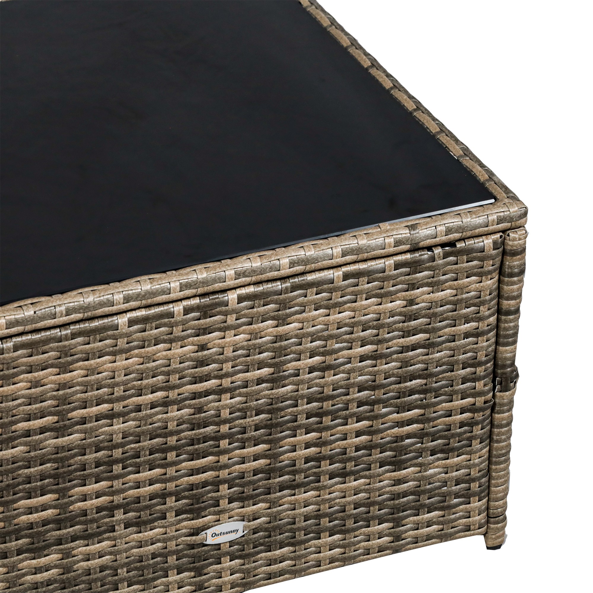 Outsunny 8 Pieces Outdoor PE Rattan Sofa Set with Cushions, Patio Garden Furniture Sets with Glass Top Coffee Table, Storage Corner Table, Mixed Brown 9