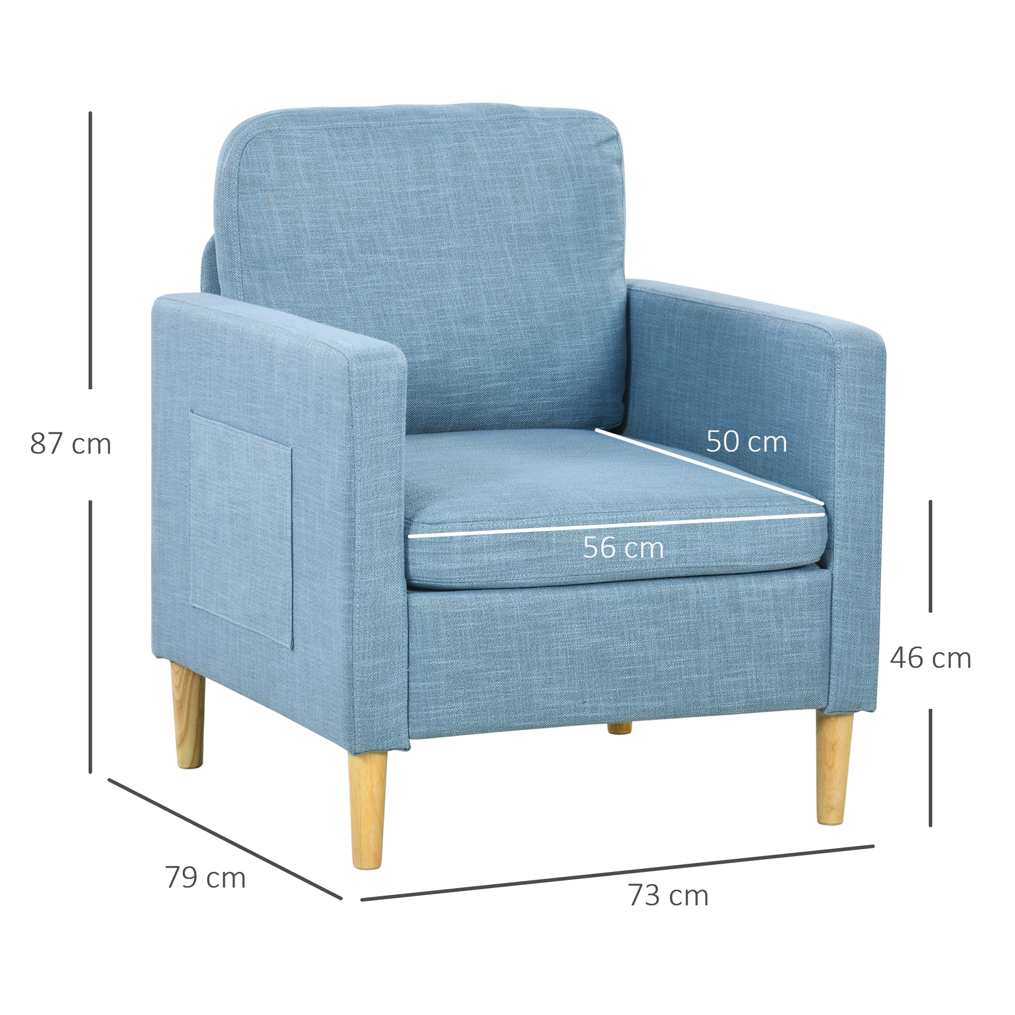 HOMCOM Modern Accent Chair, Comfy Fireside Chair, Upholstered Armchair for Living Room, Bedroom, Home Office, Blue 3