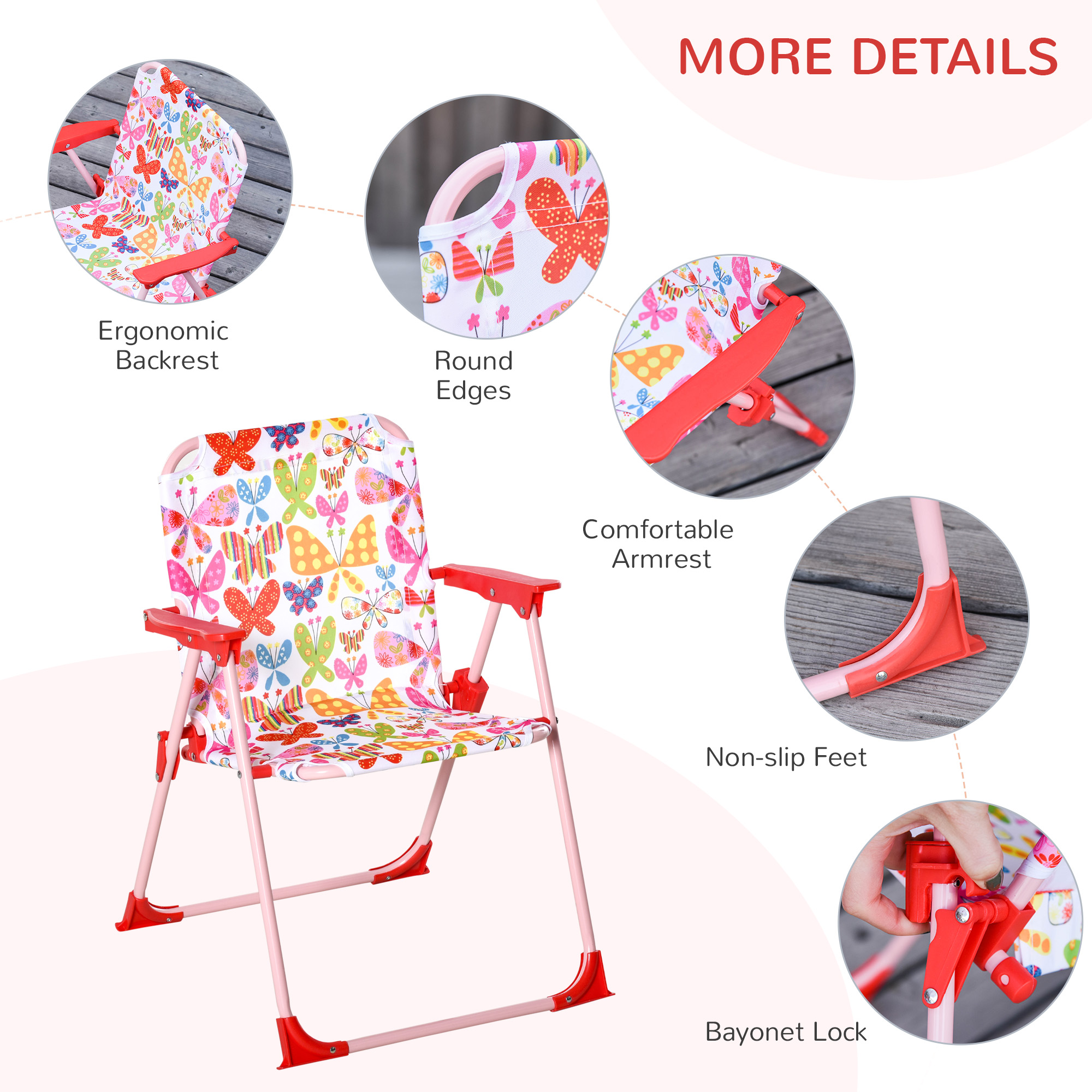 Outsunny Kids Outdoor Bistro Table and Chair Set Butterfly Pattern Garden Patio Backyard with Removable & Height Adjustable Parasol 7