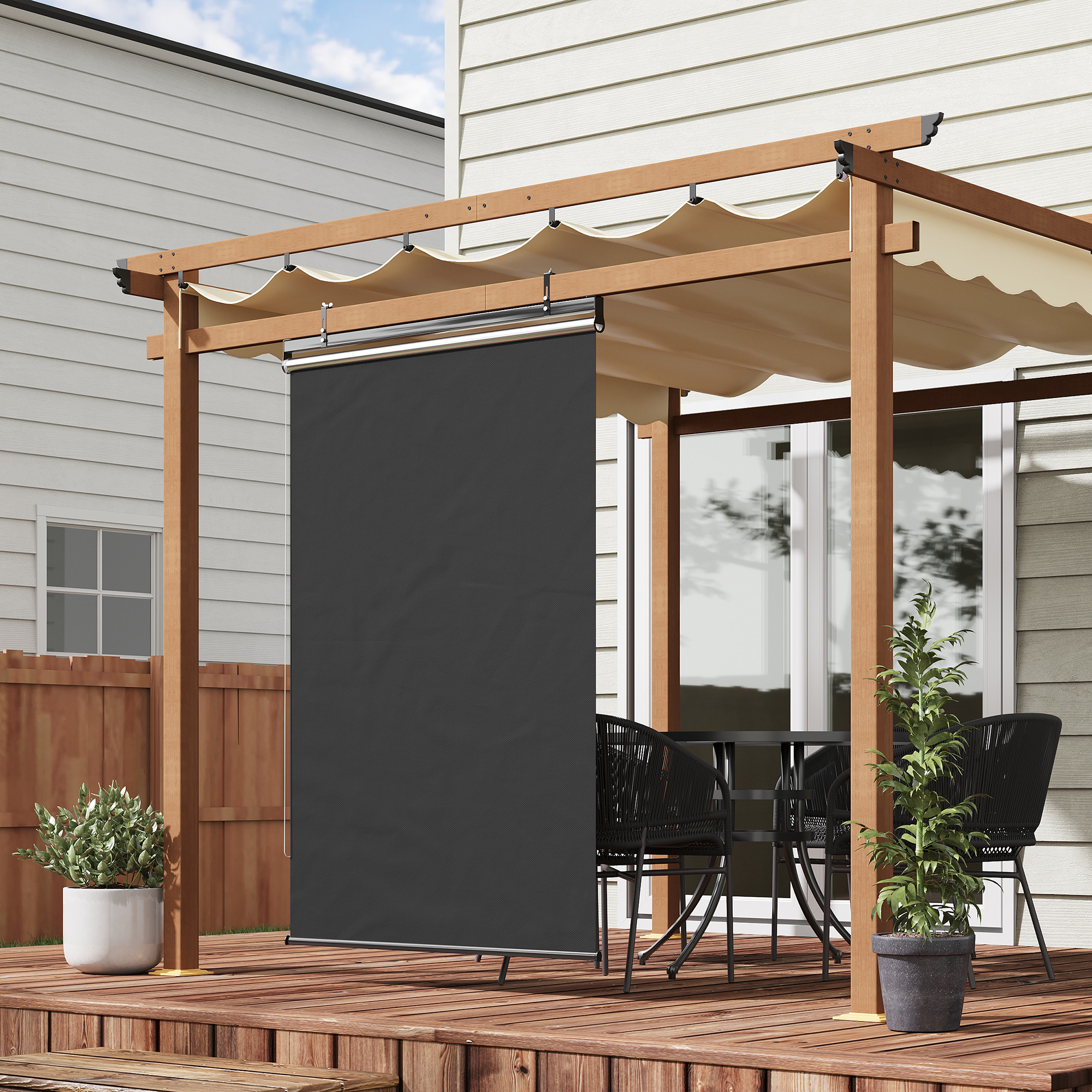 ISOISL Store vertical extérieur extensible 150 x 270 cm | Store vertical avec manivelle sans perçage | Brise-vue de balcon et protection contre le vent pour jardin et terrasse - Beige