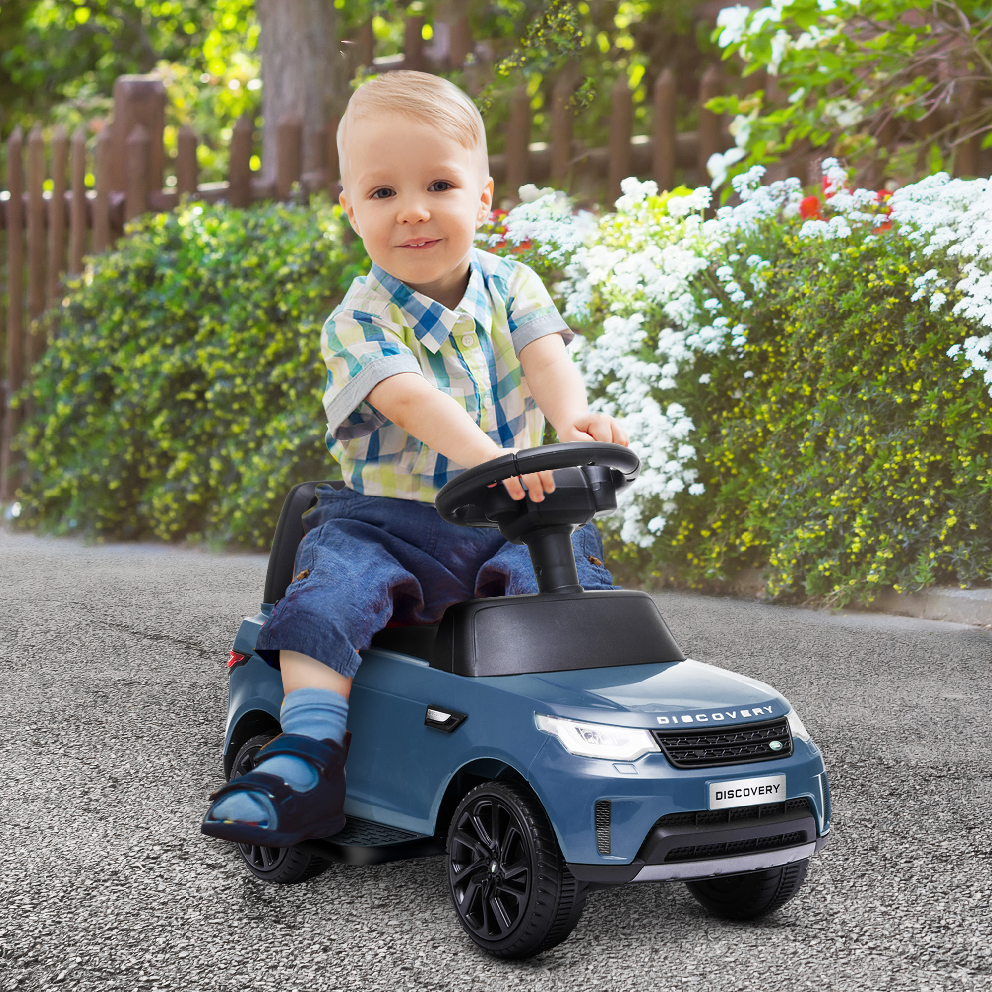 AIYAPLAY 2-in-1 Land Rover Licensed 6V Kids Electric Ride On Car, Sliding Car w/ Headlights, Music, for 18-60 Months, Light Blue 2
