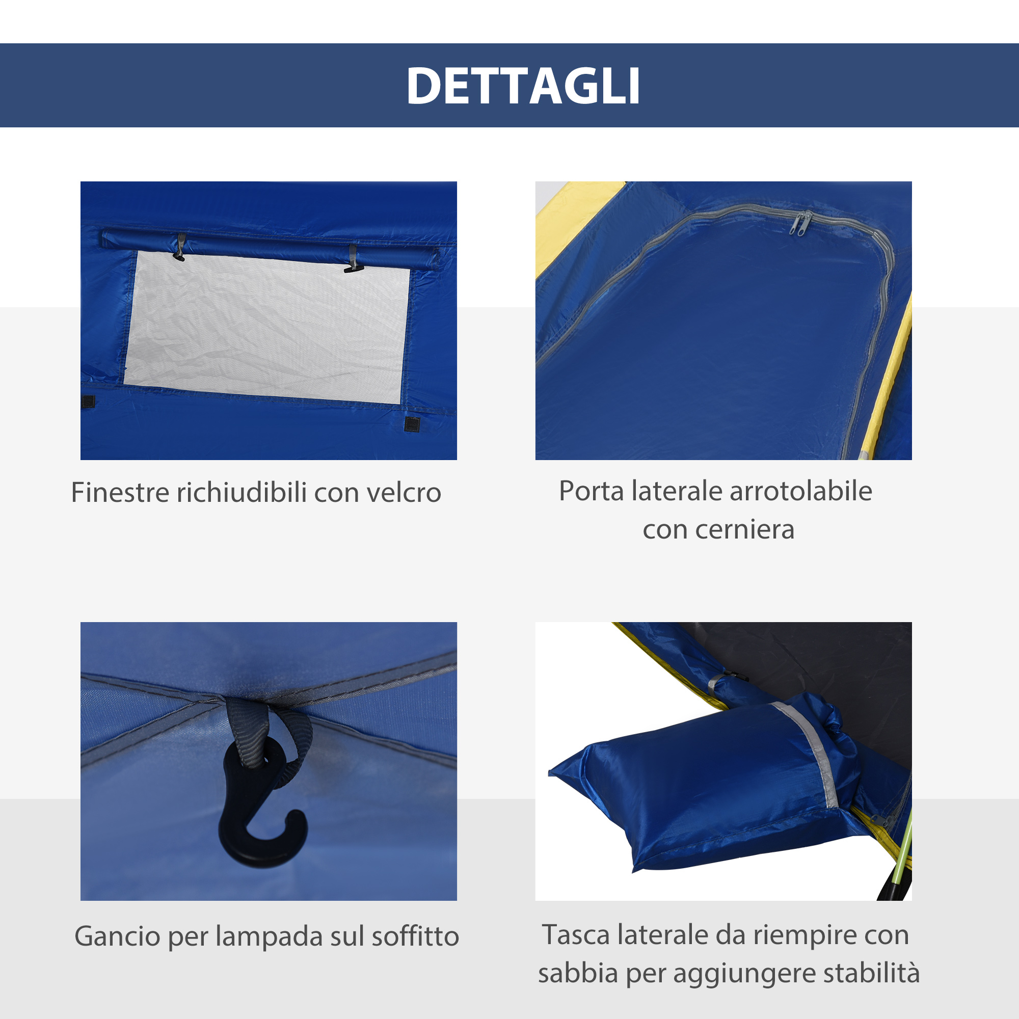 Outsunny Tenda Da Spiaggia Pop Up Con 2 Finestre Traforate E Porta Richiudibile, 220x173x120cm - Foto 9