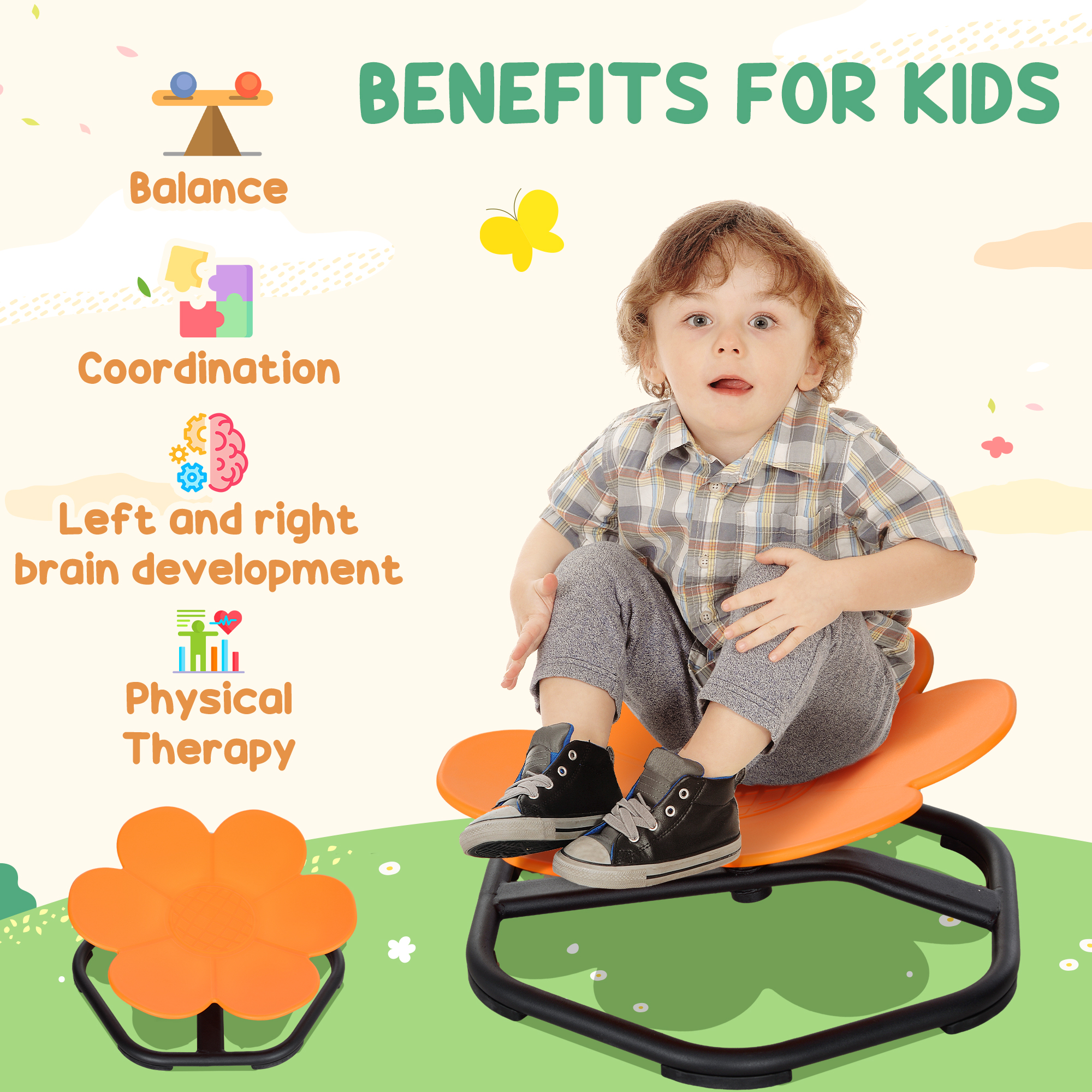 AIYAPLAY Sensory Spinning Chair for Kids, for Coordination, Balance, Orange 4