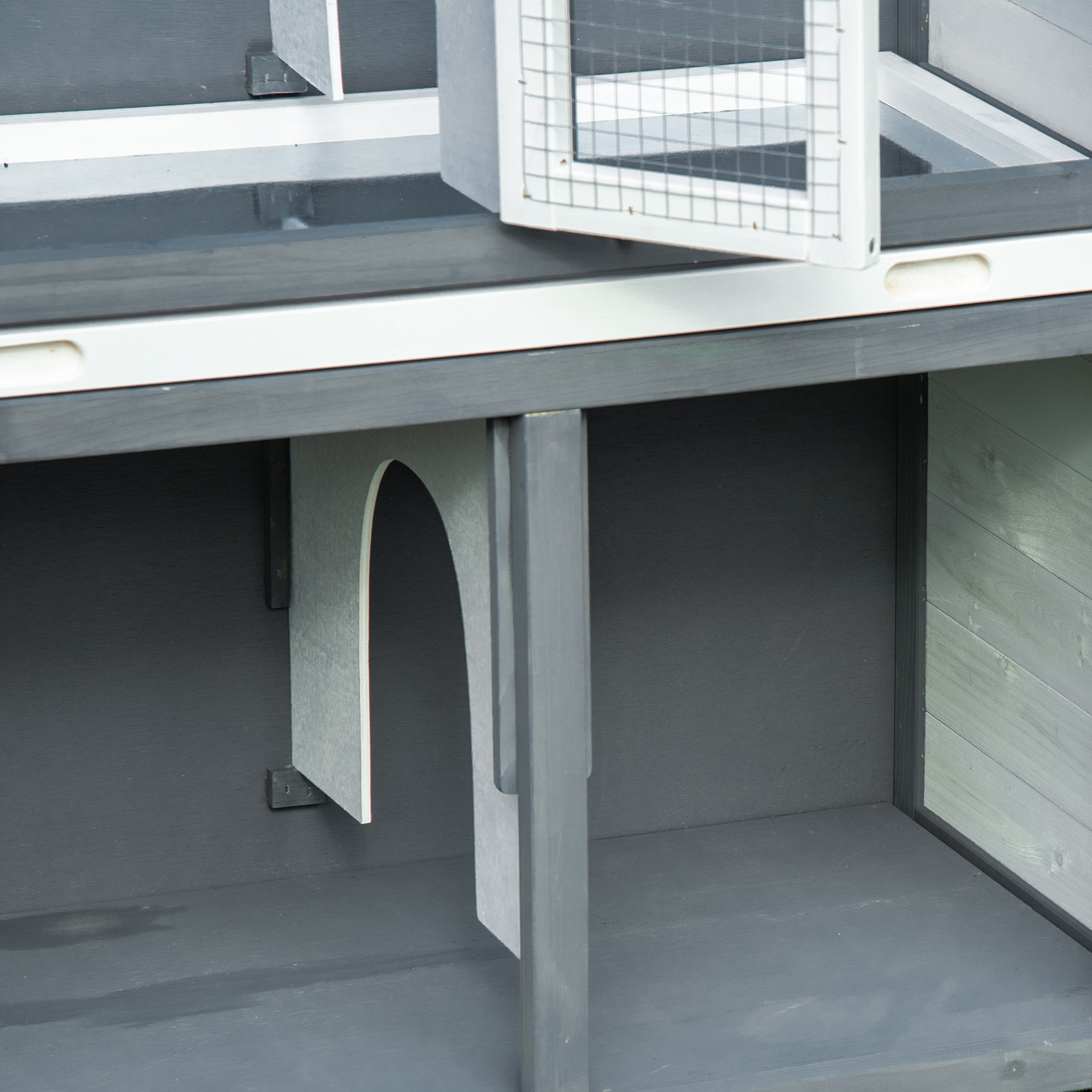 PawHut Rabbit Hutch Outdoor Guinea Pig Hutch 2 Tier Wooden Cage w/ Ramp, Divider, Openable Roof, 125 x 48 x 100cm Grey 9