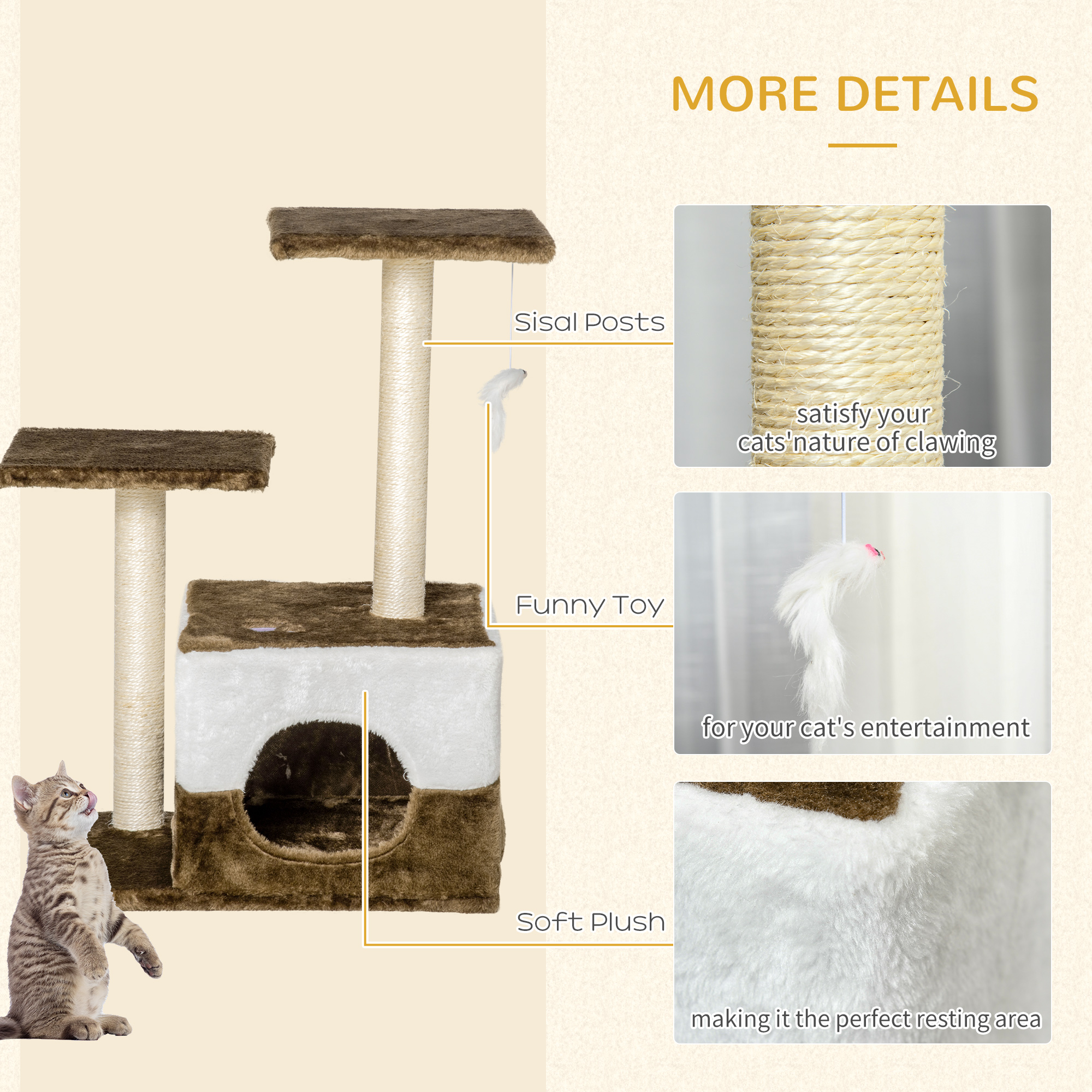 PawHut Cat Tree Tower for Indoor Cats Kitten House Scratching Posts with Condo Perch Interactive Mouse Toy, 45 x 33 x 70 cm, Brown 6