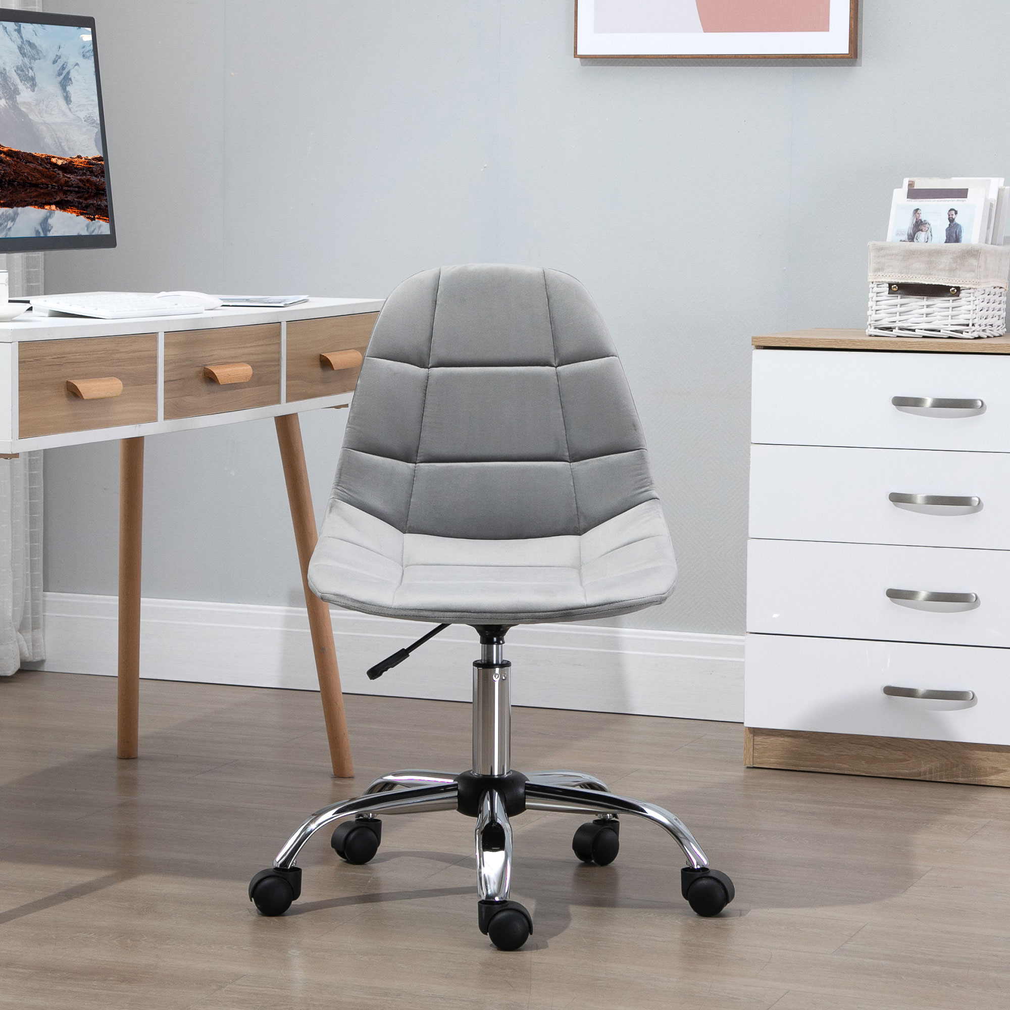 Vinsetto Ergonomic Office Chair with Adjustable Height and Wheels Velvet Executive Chair Armless for Home Study Bedroom Grey 8