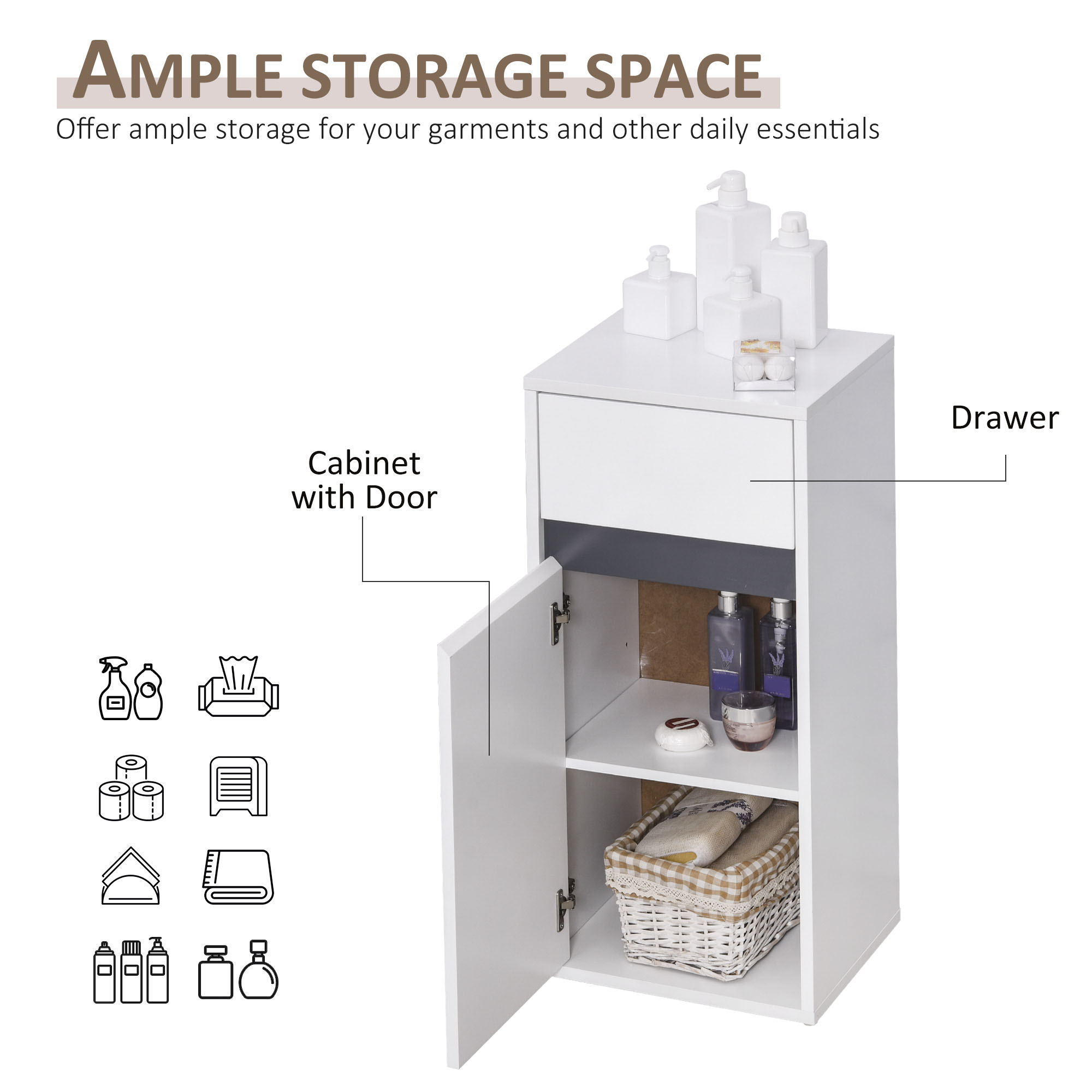 HOMCOM MDF Tri-Compartment Bathroom Storage Cabinet White 5
