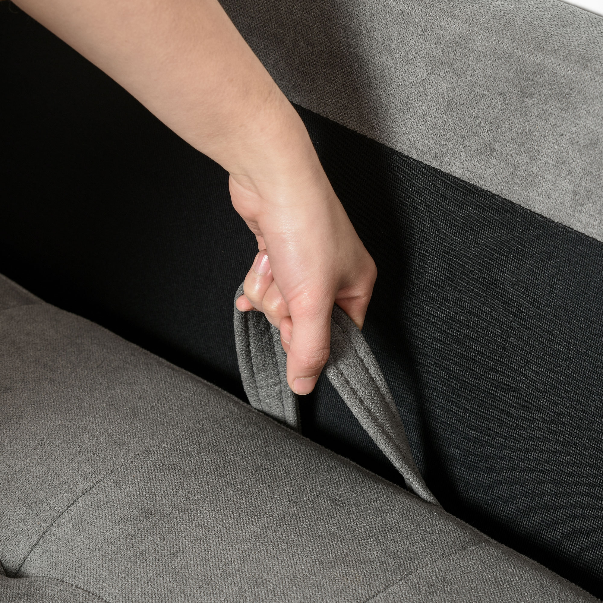HOMCOM Modern 3 Seater Sofa with Hidden Storage, 169cm Tufted Cotton Couch with Wood Legs, Compact Sofa for Living Room, Grey 8