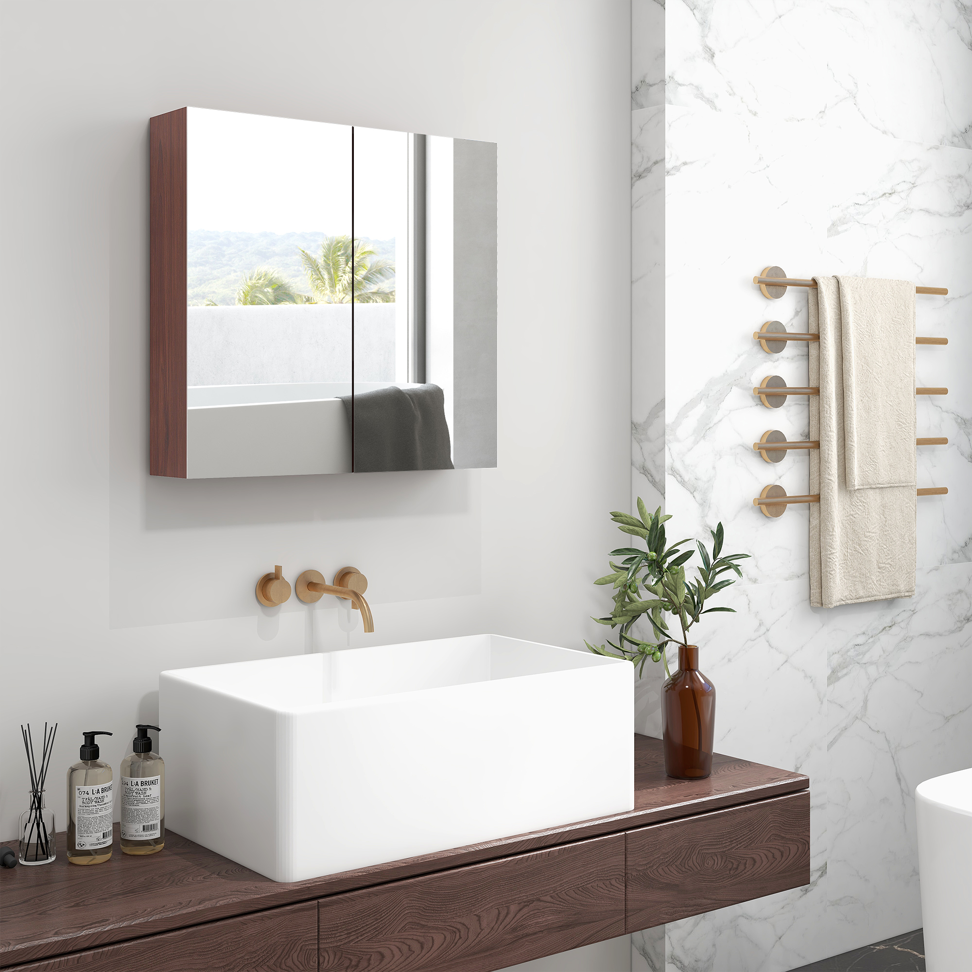 kleankin Double Door Bathroom Mirror Cabinet, Wall Mounted Bathroom Storage Cabinet, Soft Closing, 63L x 60Hcm 8