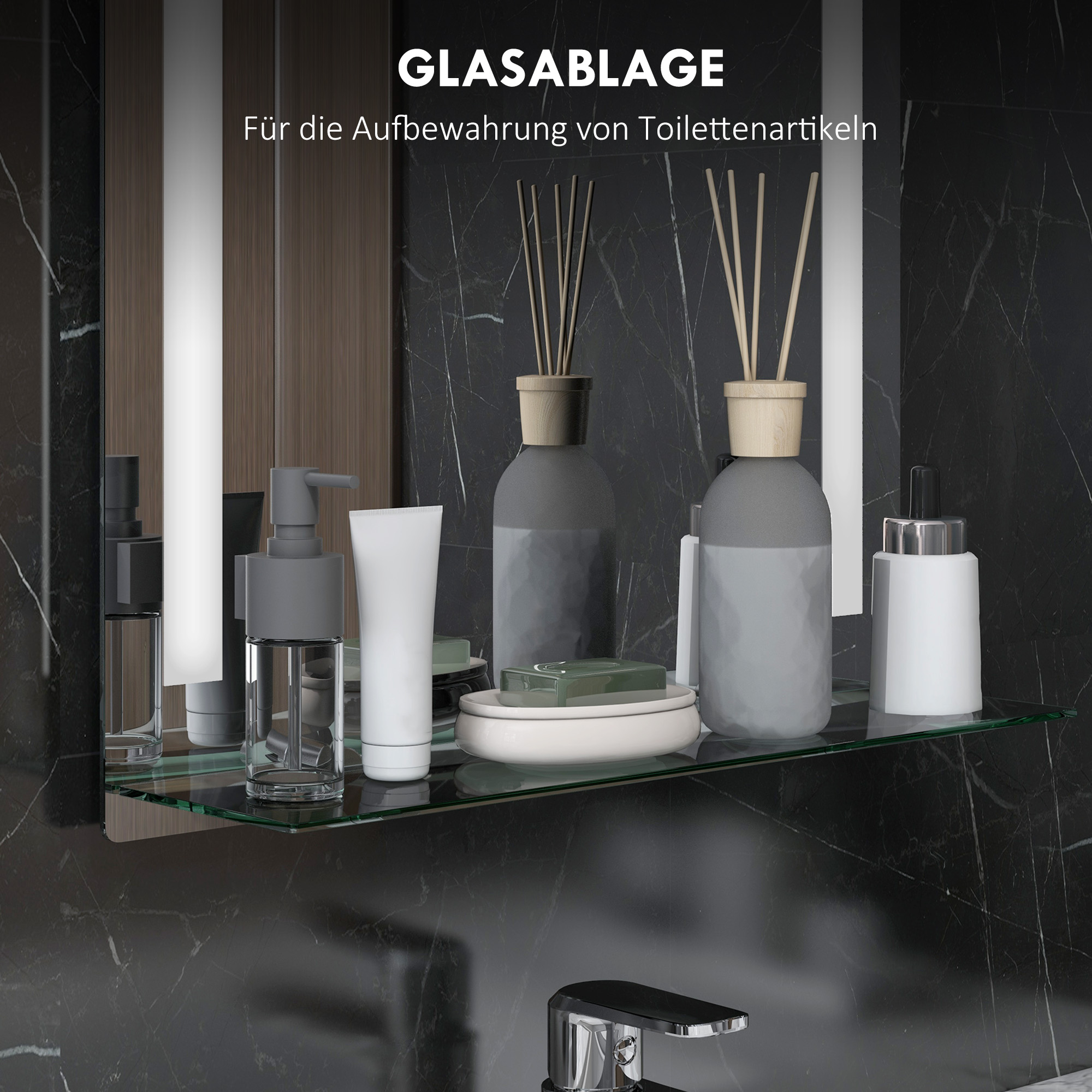 Vannitoa peegel LED-valgustusega, elegantne ja kvaliteetne, klaas, alumiinium, plastik, 50P x 12L x 70K cm
