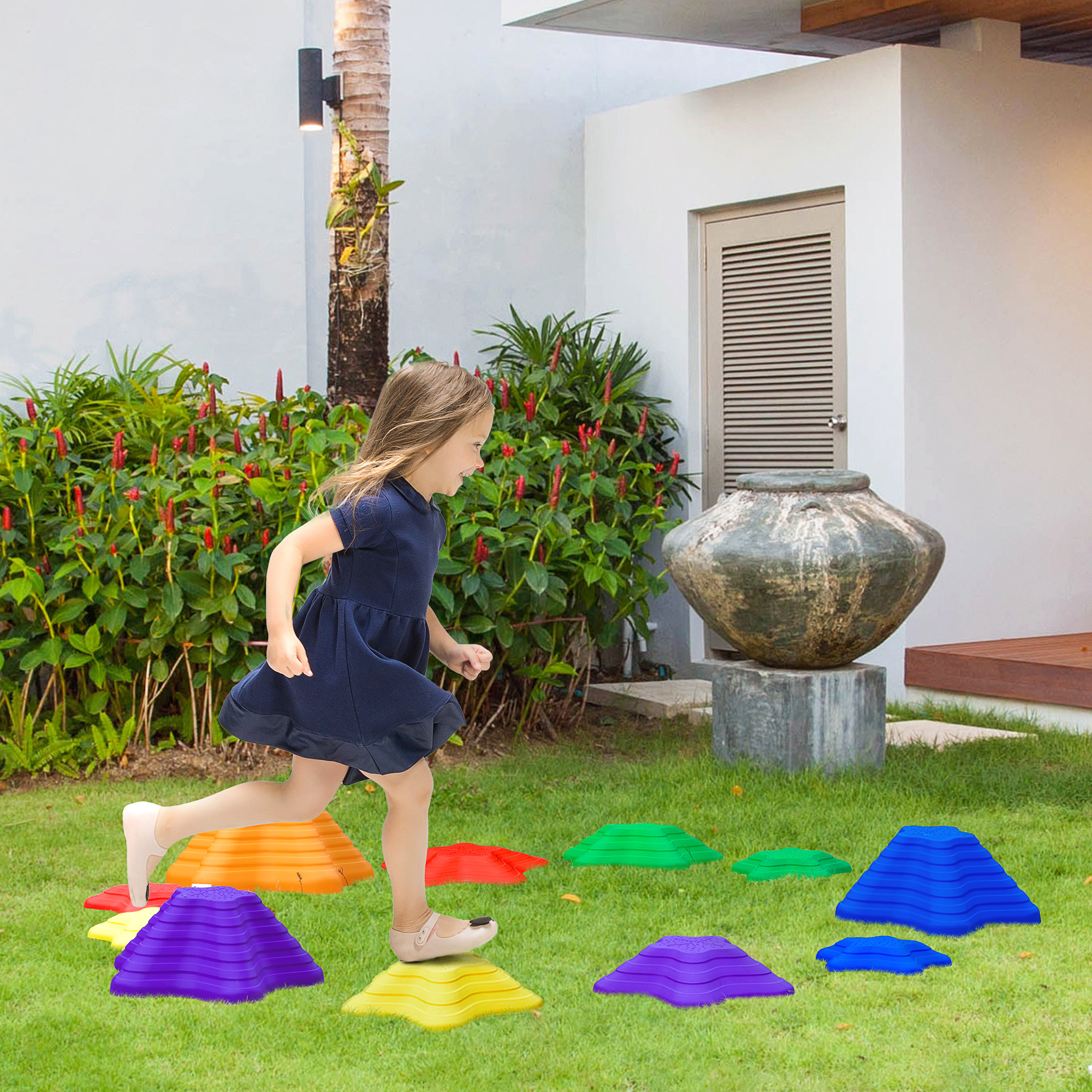 Outsunny 11-Piece Balance Stepping Stones for Kids Starfish Style Non-slip Obstacle Course Stackable Balance Blocks Garden Toys Encourage Toddler Sensory Toys Indoor Outdoor Multicoloured 2