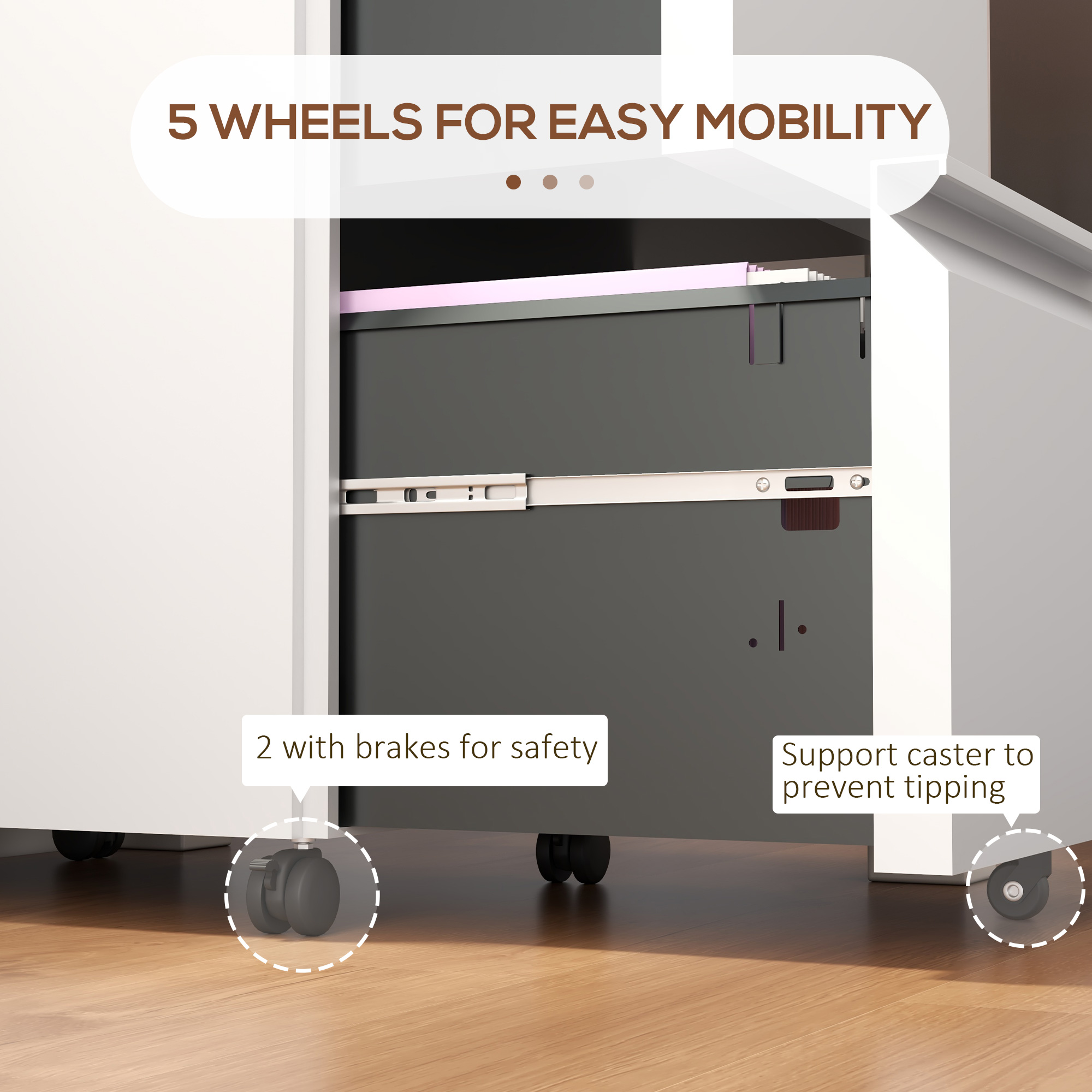 Vinsetto 2-Drawer Mobile Filing Cabinet, Steel Lockable File Cabinet for Letter, A4 and Legal Size, Pre-Assembled Body, White 7