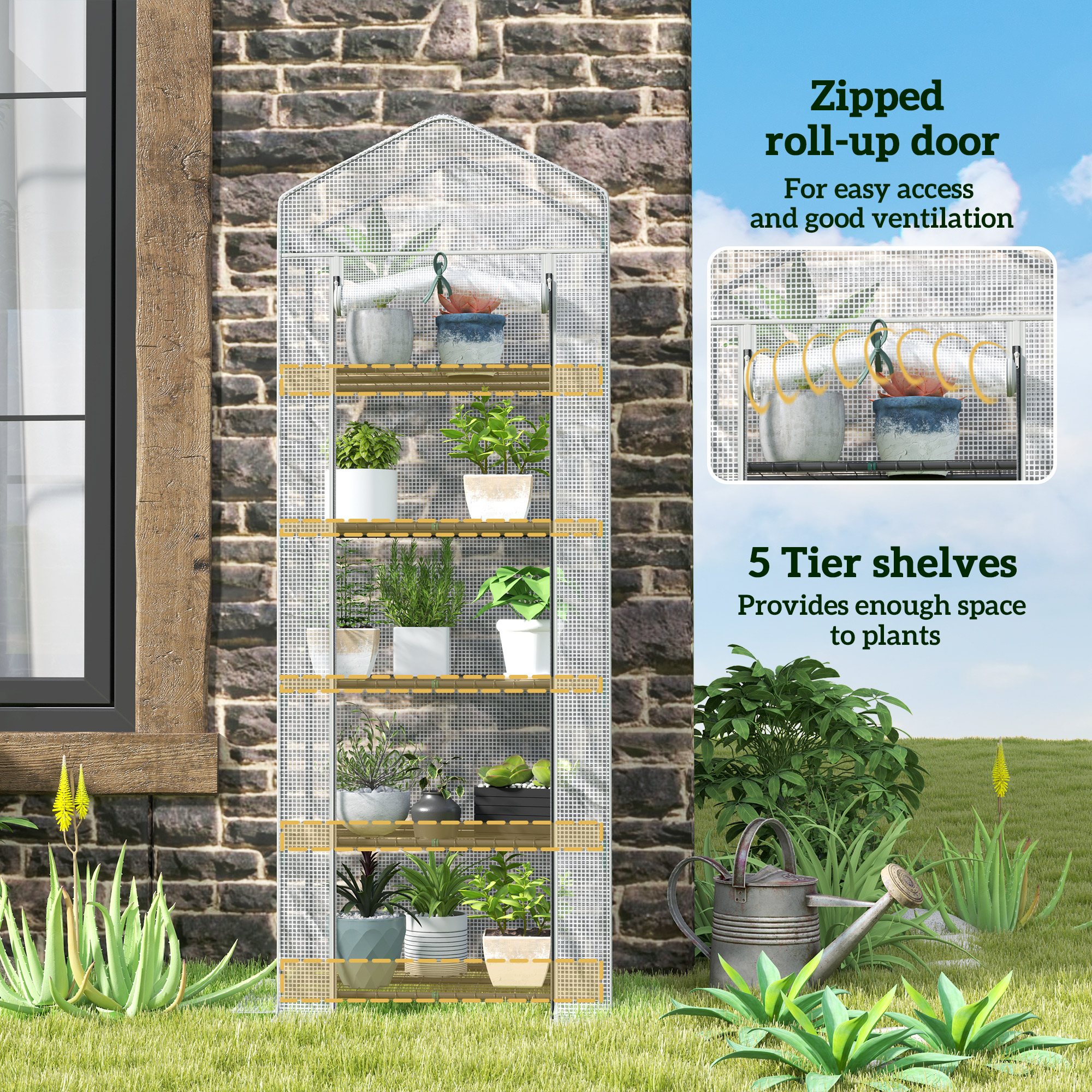 Outsunny 193cm Five Shelf Mini Greenhouse White 5