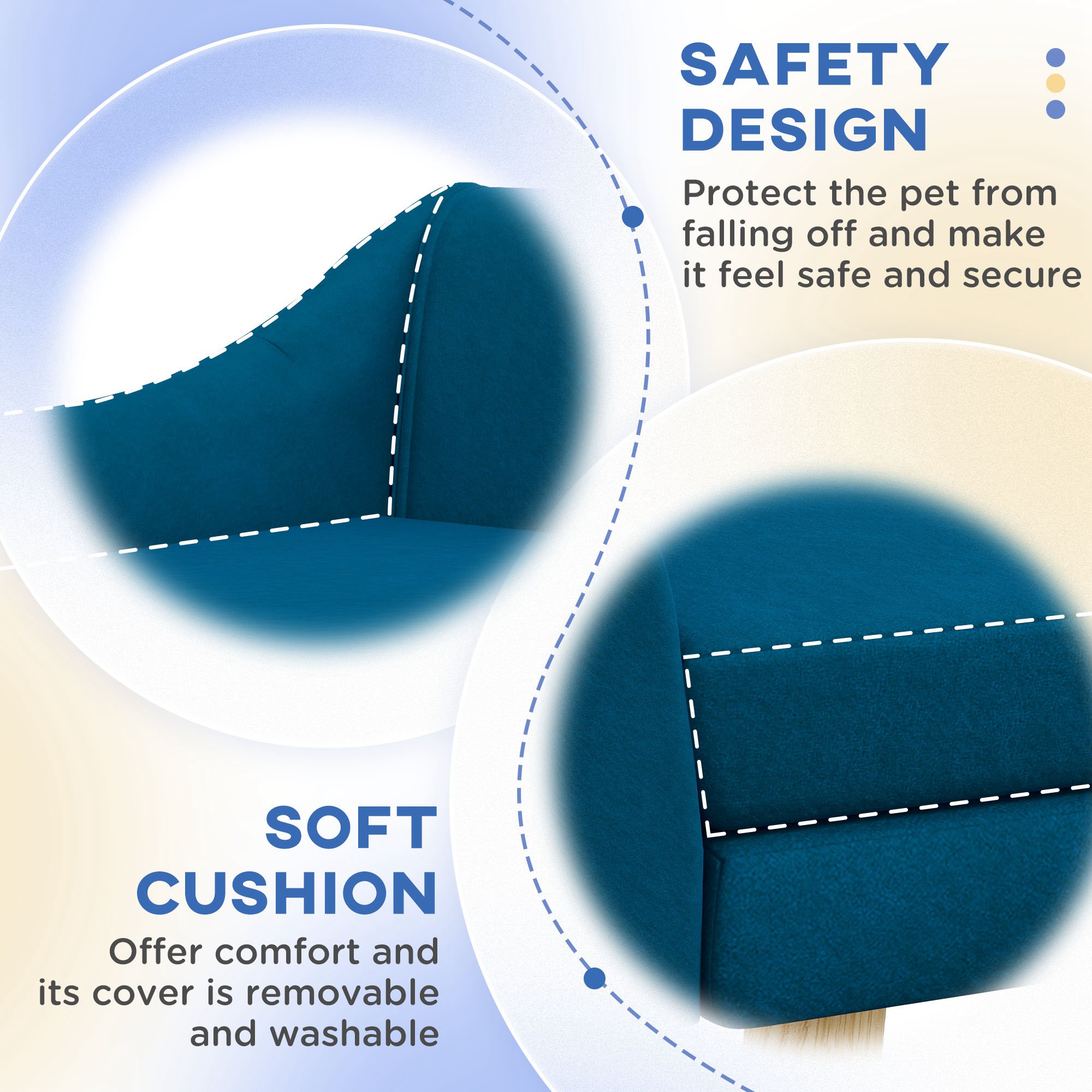 PawHut Dog Couch with Soft Cushion, Pet Sofa Bed with Wooden Frame, Removable Cover, for Medium and Large Dogs, Blue 7