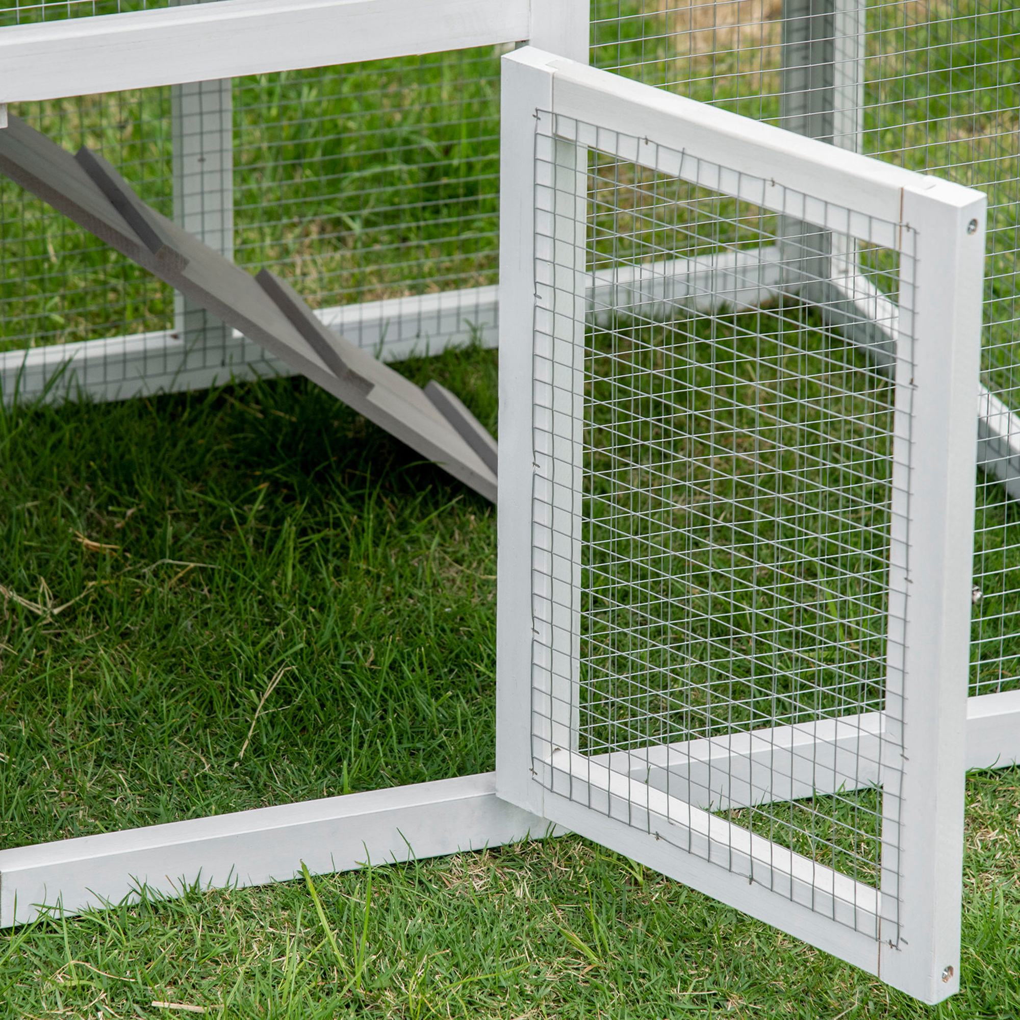 PawHut Two-Tier Rabbit Hutch, with Sunlight Panel Roof, Slide-Out Tray Grey 9