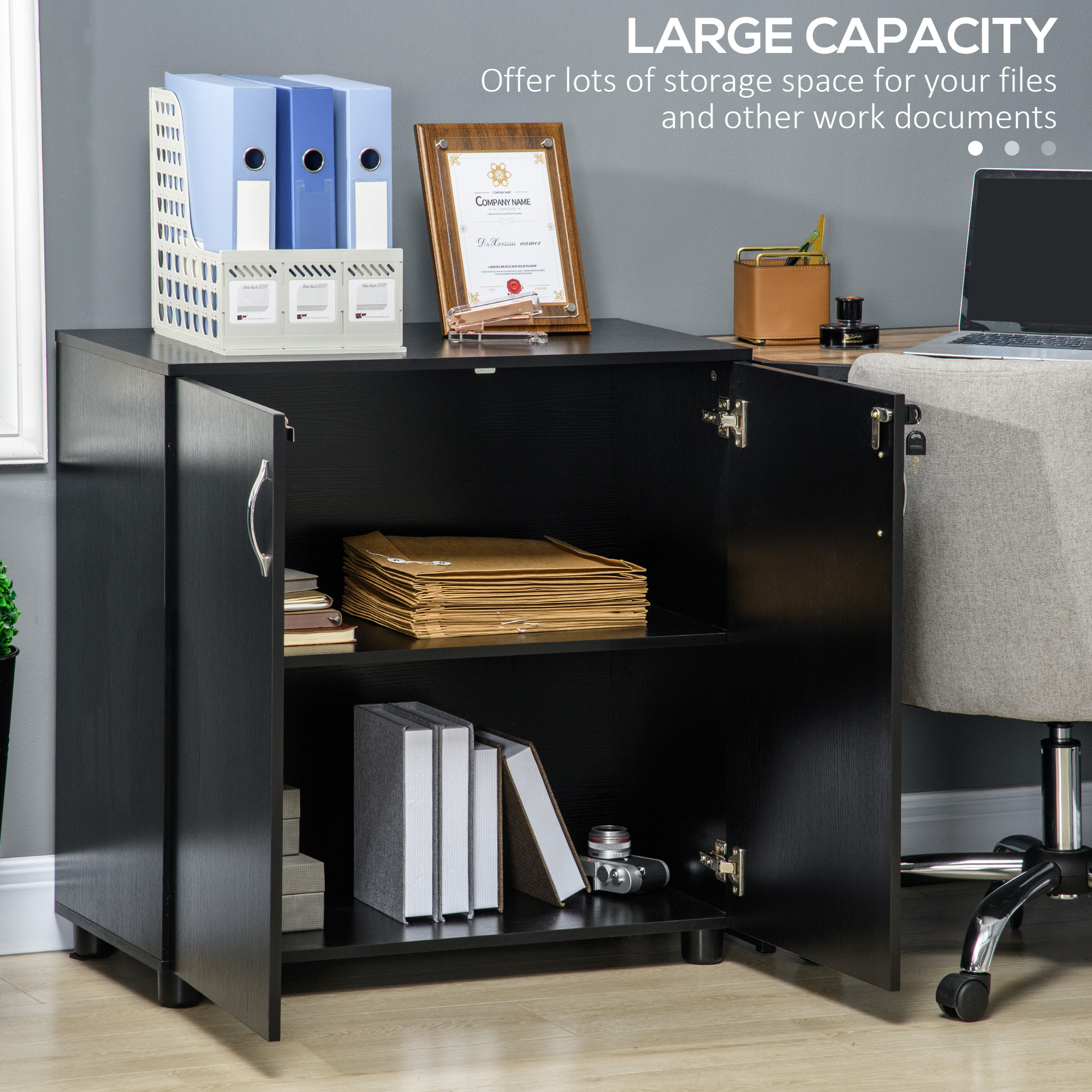 Vinsetto Two-Tier Locking Office Storage Cabinet Black 4
