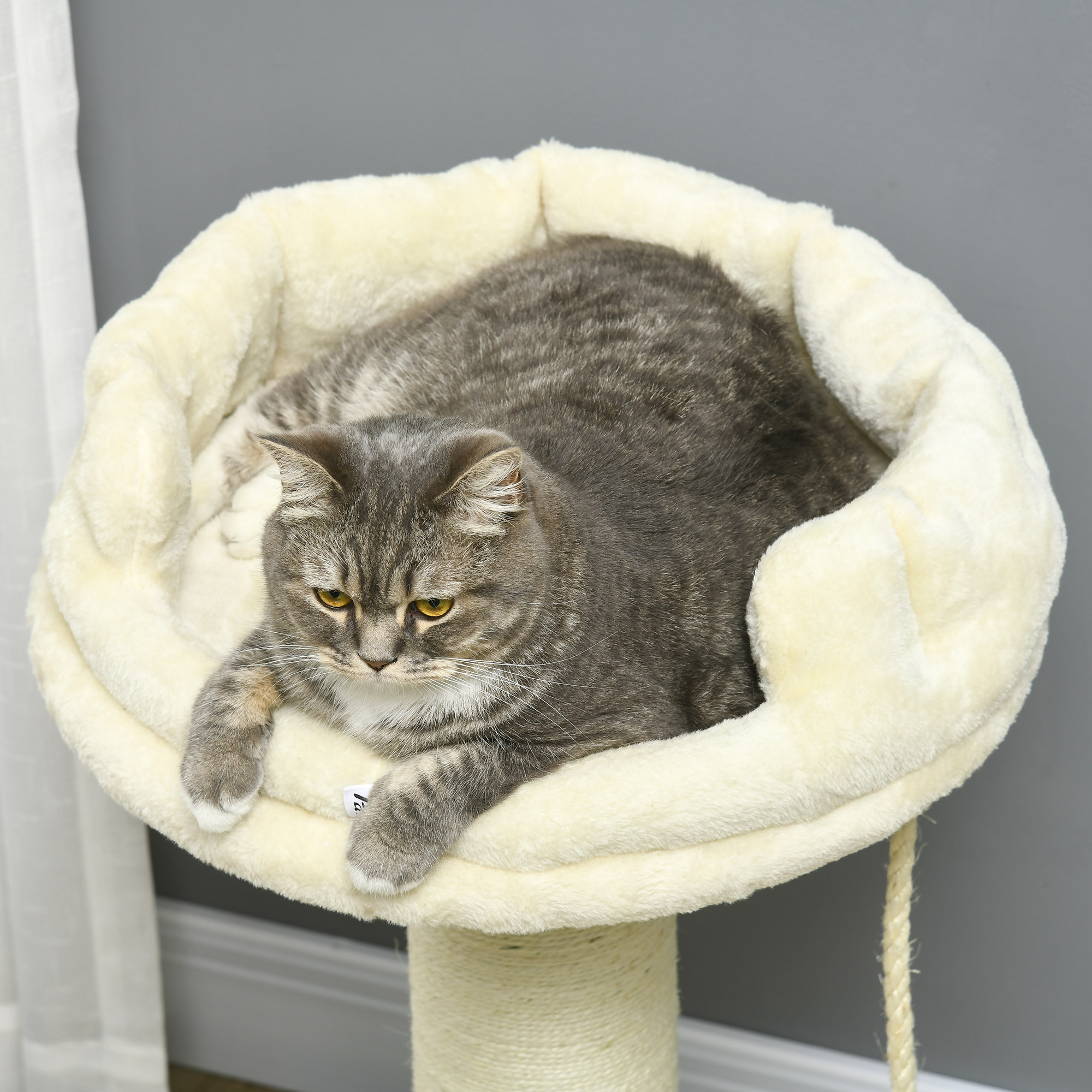 PawHut Cat Tree, with Sisal Wrapped Scratching Post Cream 8