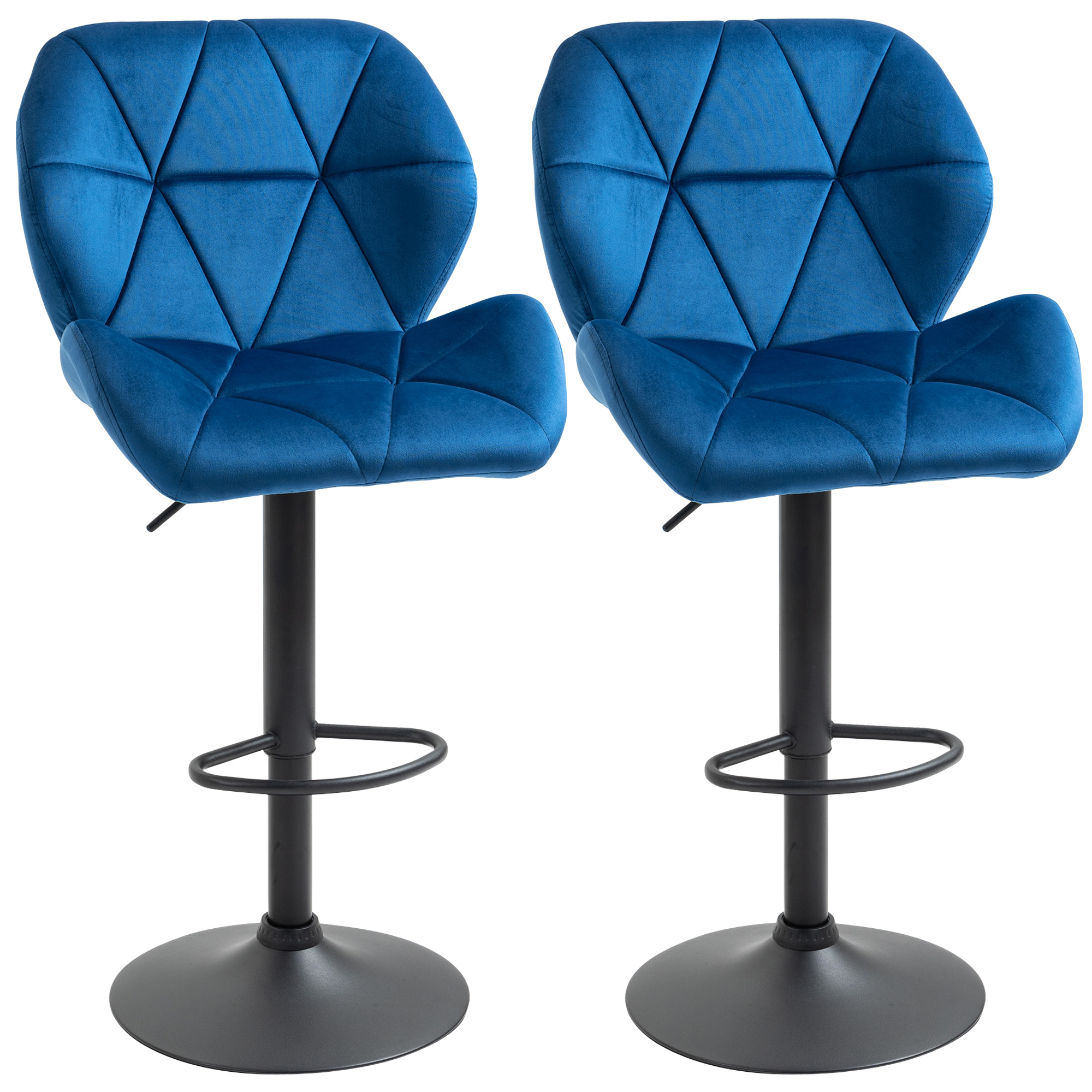 Image of HOMCOM Set 2 Sgabelli da Bar Girevoli con Altezza Regolabile, Sgabelli da Cucina di Design in Velluto con Base Rotonda in Metallo, Blu Aosom Italy006