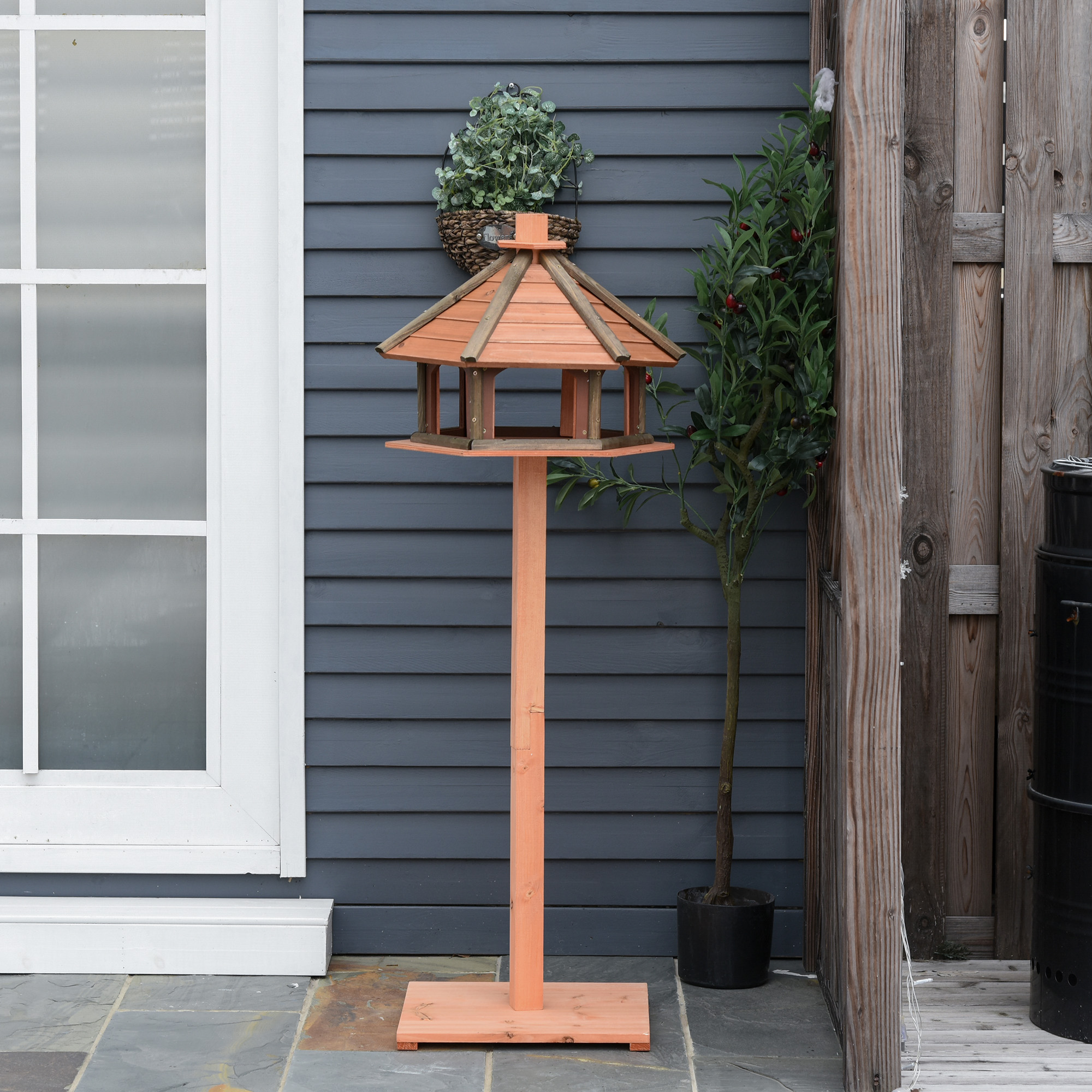 PawHut Wooden Bird Table Bird Feeding Station Playstand with Roof 130Hcm for Outdoor Brown 7
