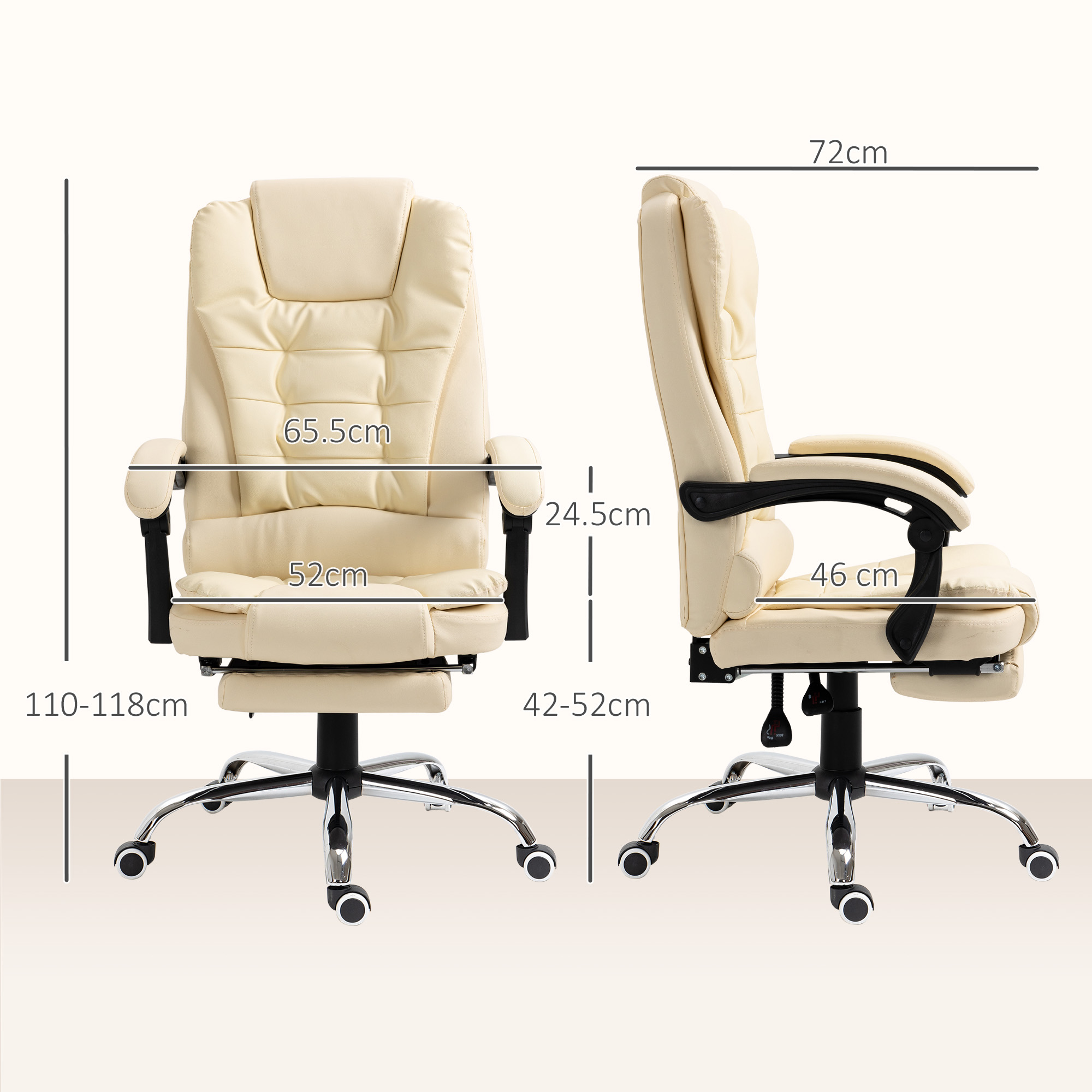HOMCOM Executive Office Chair, Home Office Chair with Swivel Wheels, Reclining Backrest, Retractable Footrest, Cream White 3