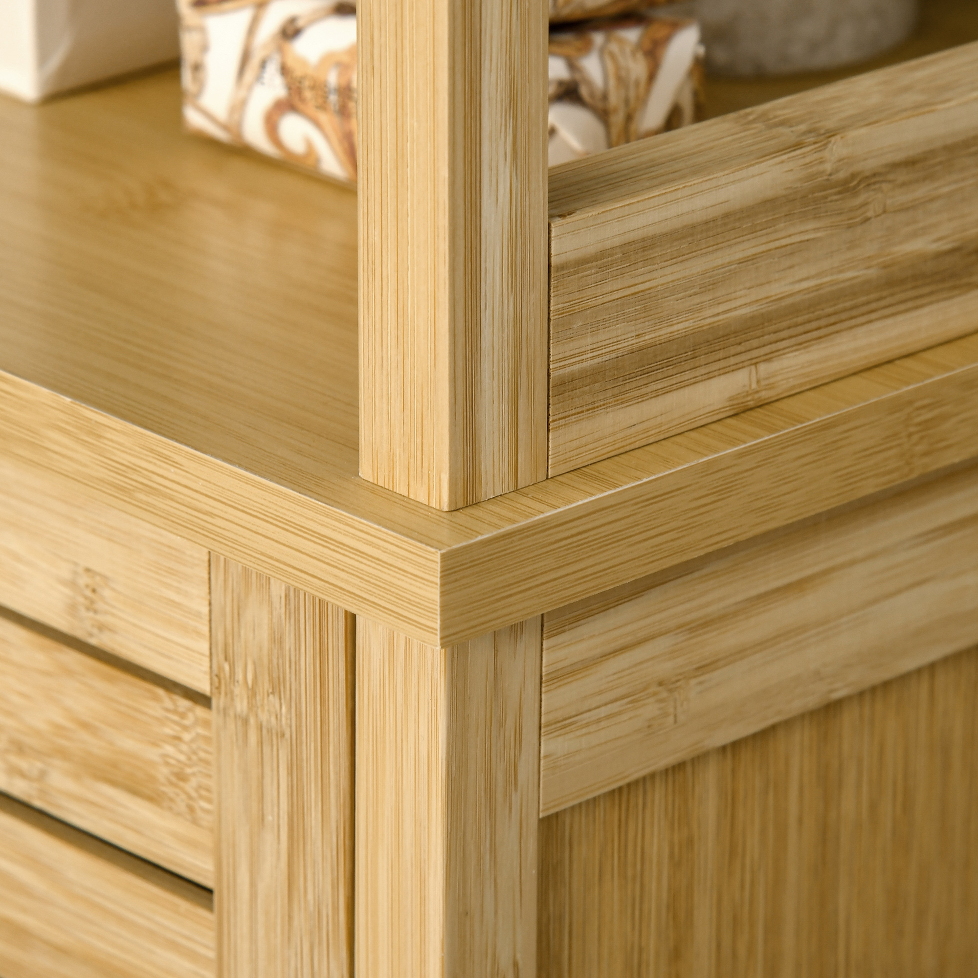 kleankin Tall Bathroom Cabinet, Slim Storage Cabinet, Tallboy Bamboo Storage Unit with 3-Tier Storage Shelves and Freestanding Organiser, Natural 9