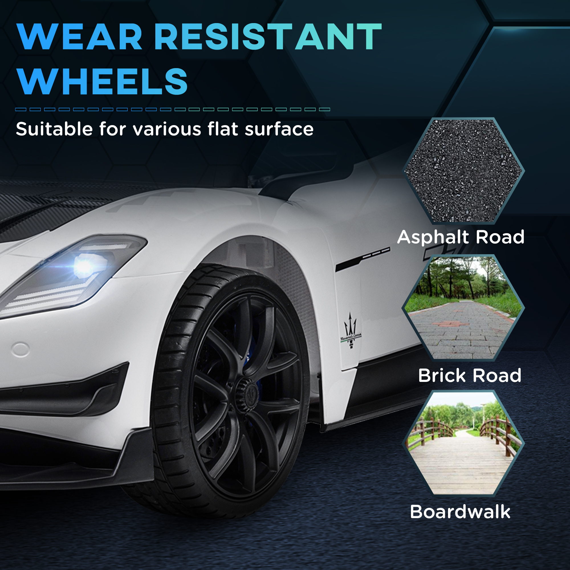 AIYAPLAY Maserati GT2 Licensed 12V Kids Electric Ride on Car with 4 Suspension Wheels, Remote Control, Music, Horn, Lights, White 9