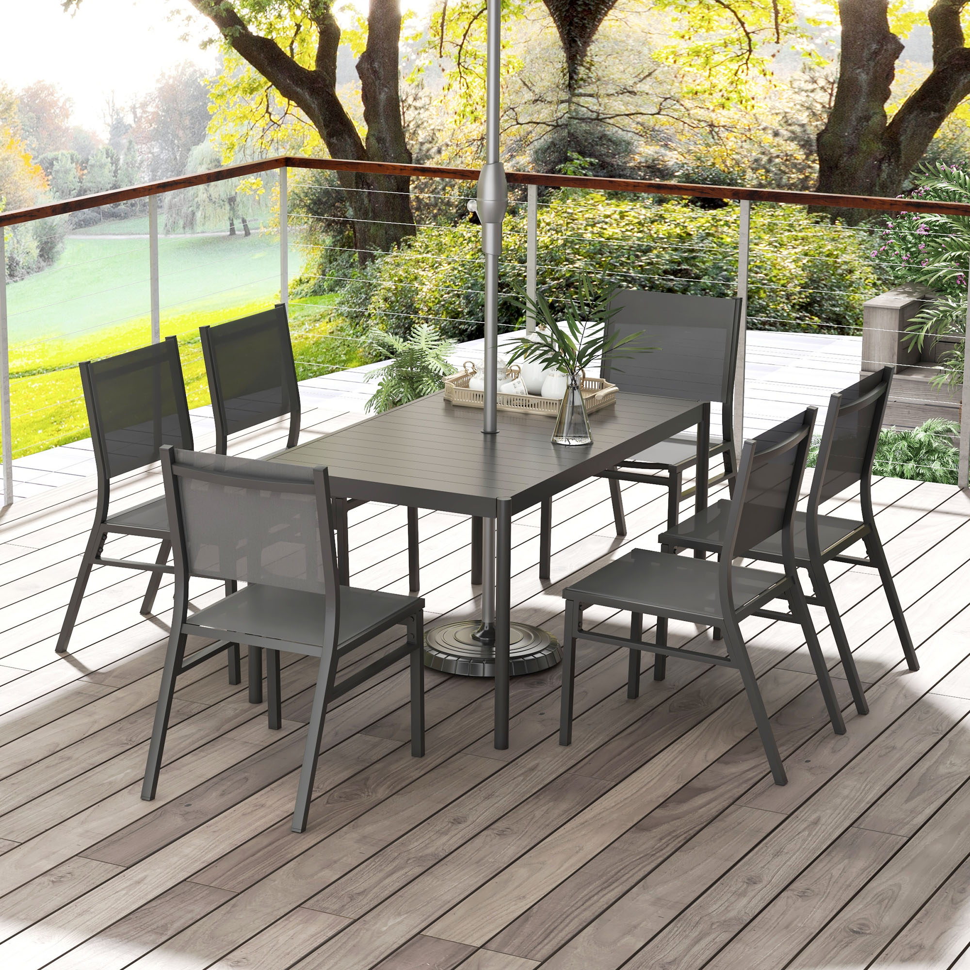 Outsunny Seven-Piece Steel Dining Set, with Aluminium-Top Table 2