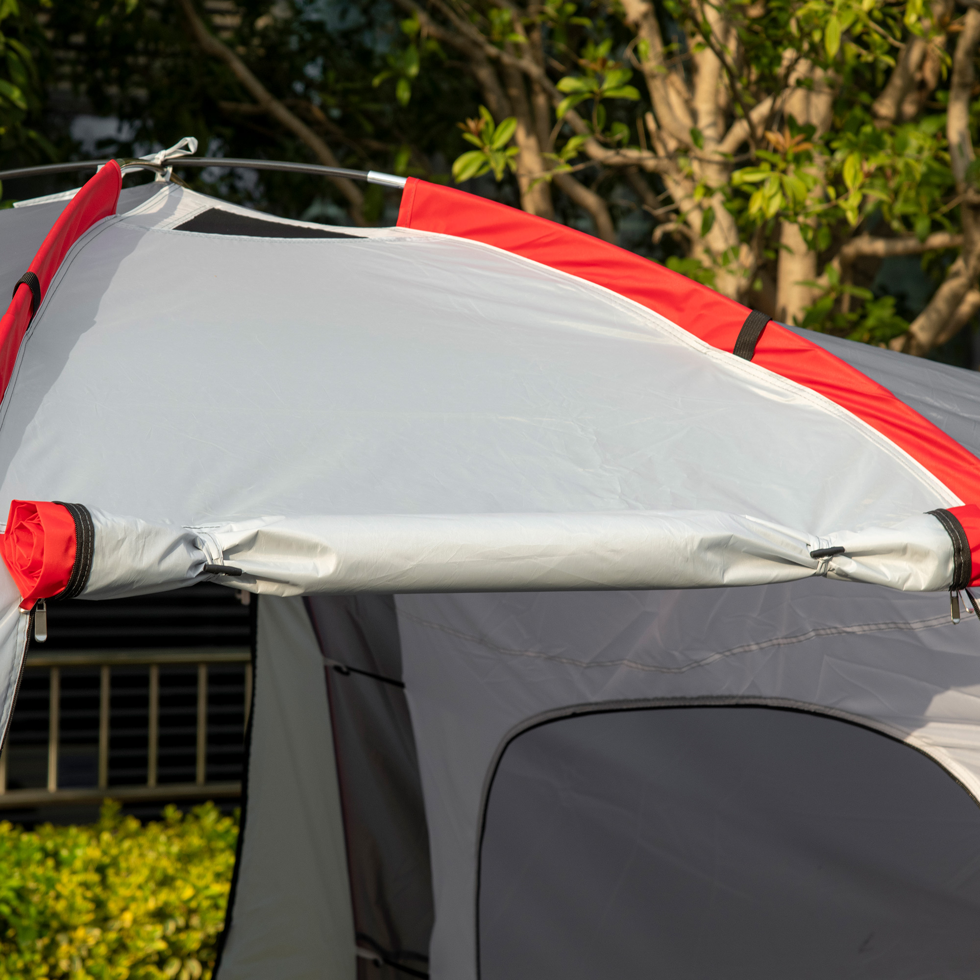 Outsunny Four-Man Tunnel Tent, with Two Bedrooms and Living Room Grey/Red 8