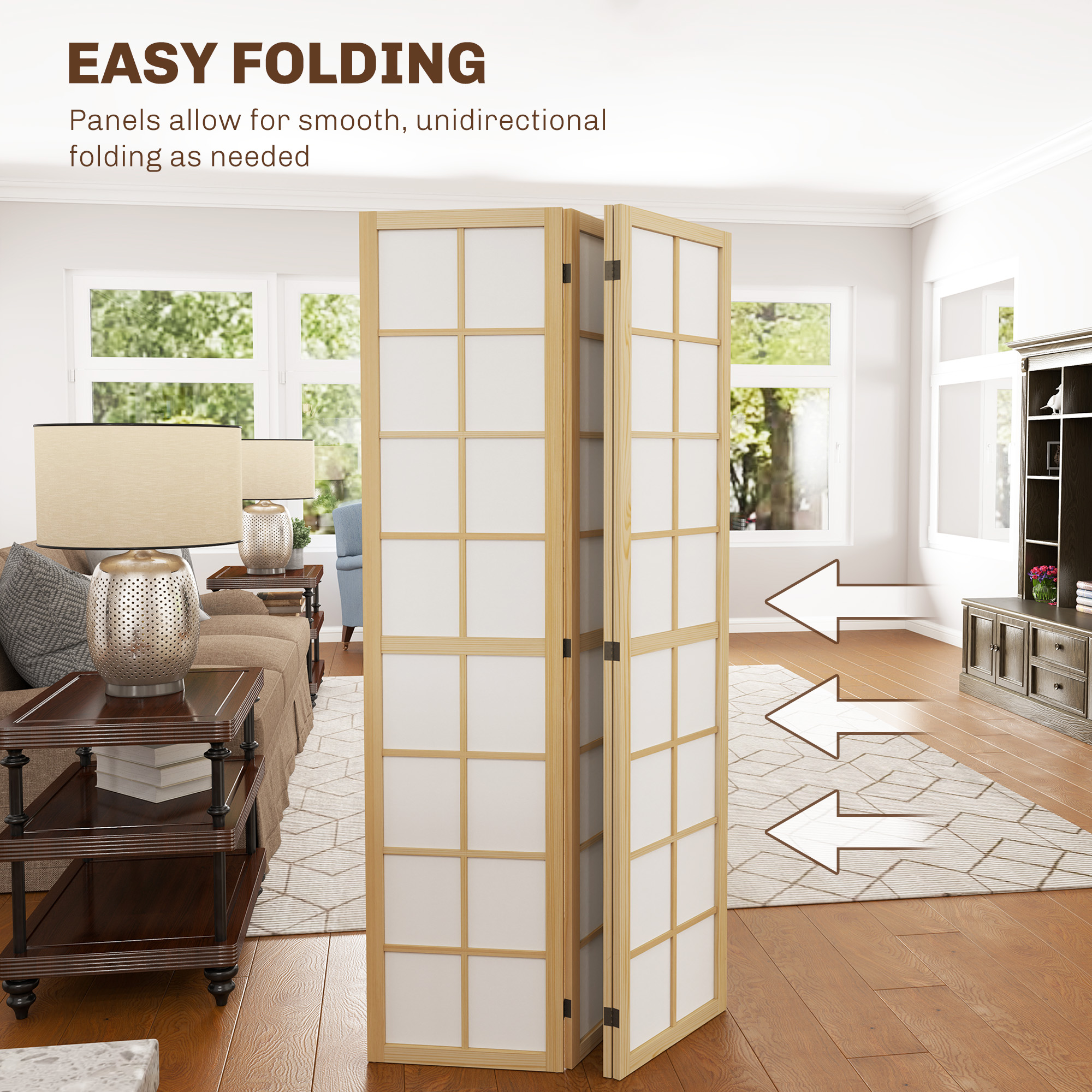HOMCOM 4 Panel Folding Room Divider, Freestanding Room Separator, Indoor Privacy Screen for Living Room, Bedroom, 160 x 170cm 5