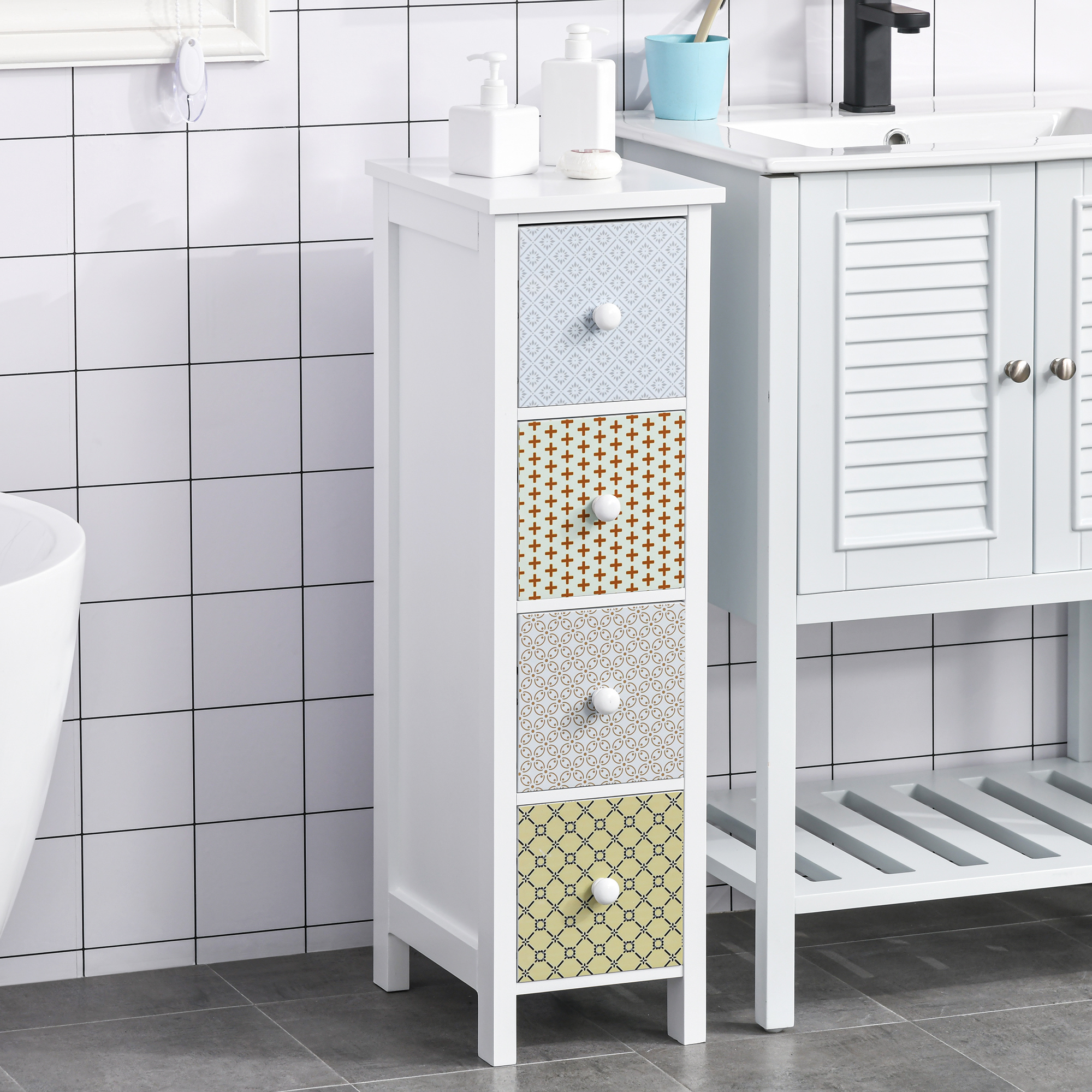HOMCOM Chest of Drawers, 4 Drawer Dresser, Storage Organizer Toilet Tissue Cabinet for Bedroom, Bathroom 2