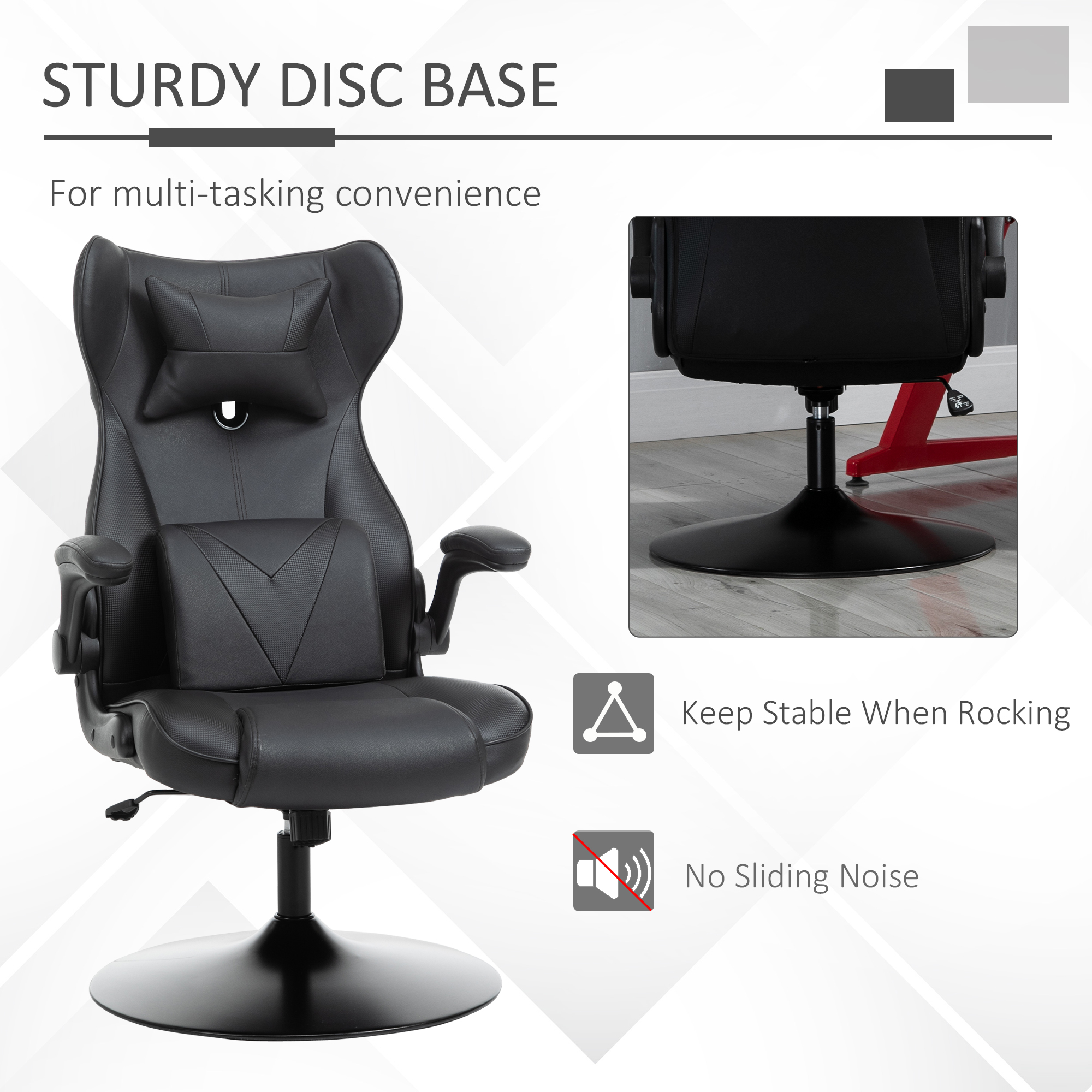 Vinsetto Video Game Chair with Lumbar Support, Racing Style Home Office Chair, Computer Chair with Swivel Base, Flip-up Armrest and Headrest, Black 5