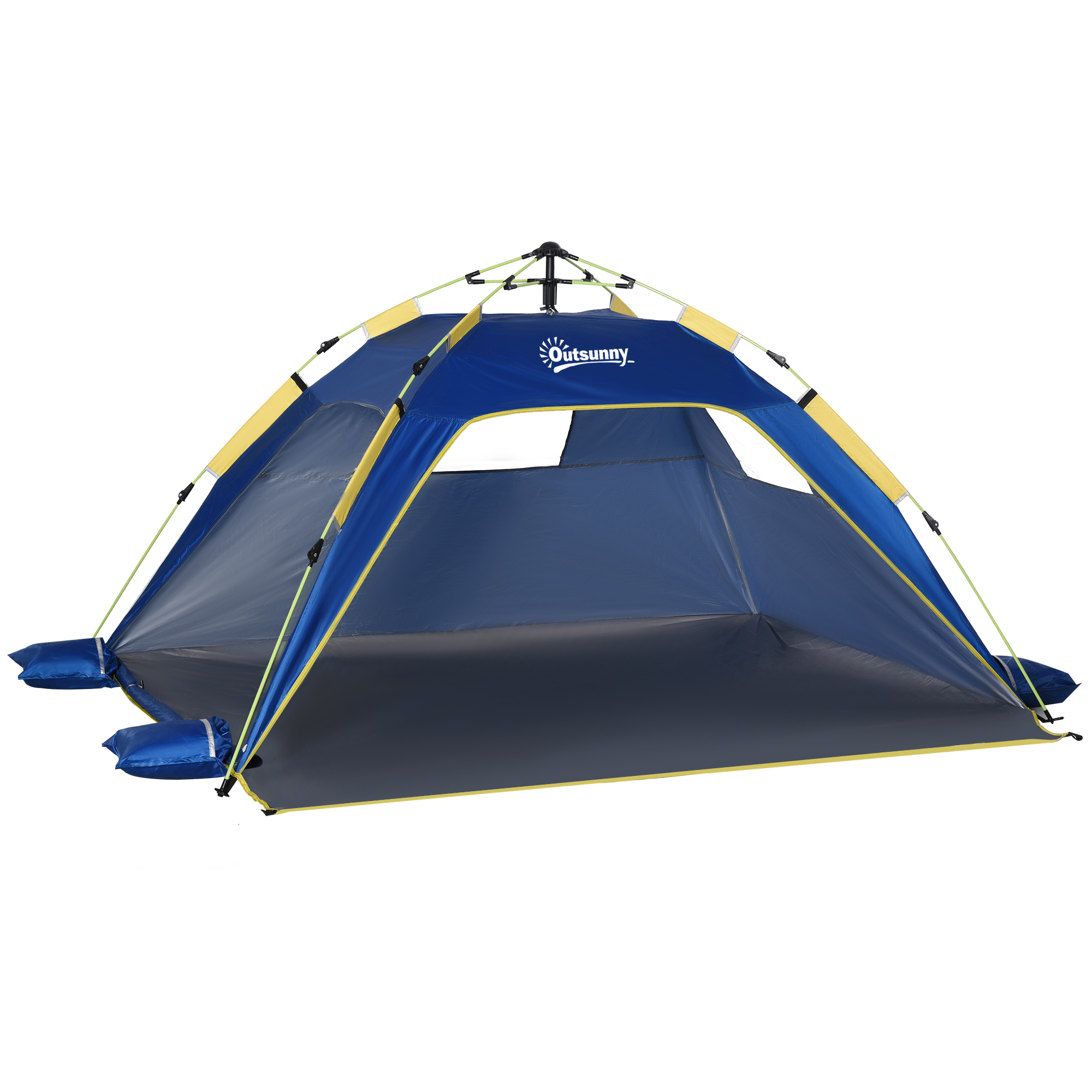 Tenda Da Spiaggia Istantanea Pop-Up Per 4-6 Persone - Con Protezione UV 50+, 3 Finestre A Rete, Fondo Allungato, Borsa Da Trasporto E Picchetti, Celeste