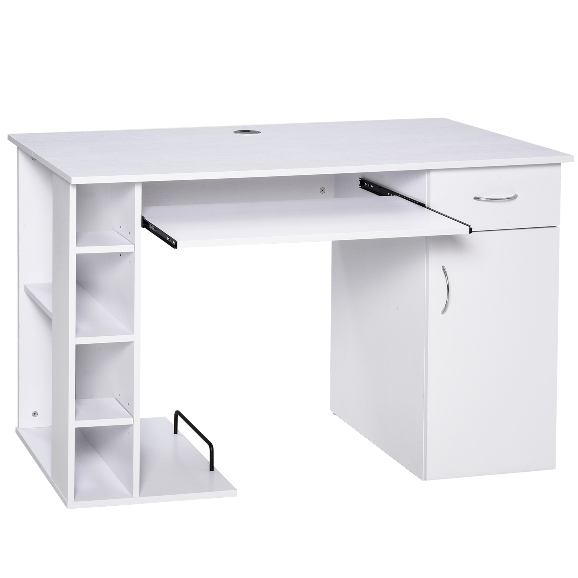 HOMCOM Mesa Escritorio para PC Mesa de Ordenador con Estantes abiertos y baldas Ajustables Armario Soporte para CPU y Bandeja Extraíble 120x60x74 cm Blanco   Aosom España