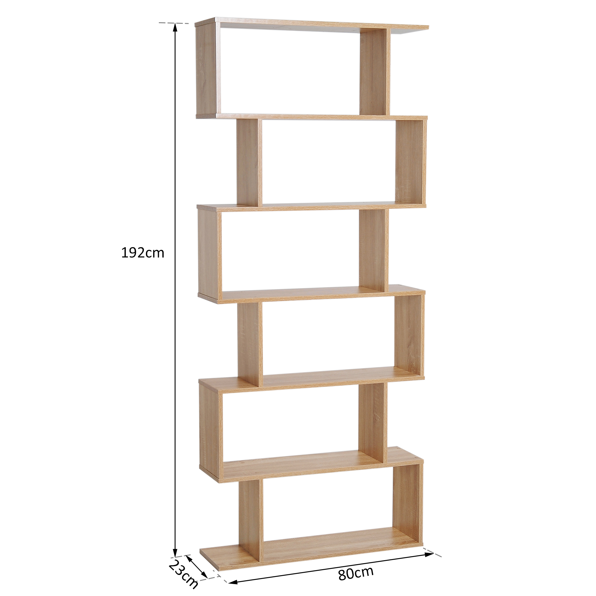 HOMCOM Bookcase, 6 Tier Shelf S Shaped Bookshelf, Storage Unit, Display Shelf for Living Room, Bedroom, Home Office, Plant, Oak 3
