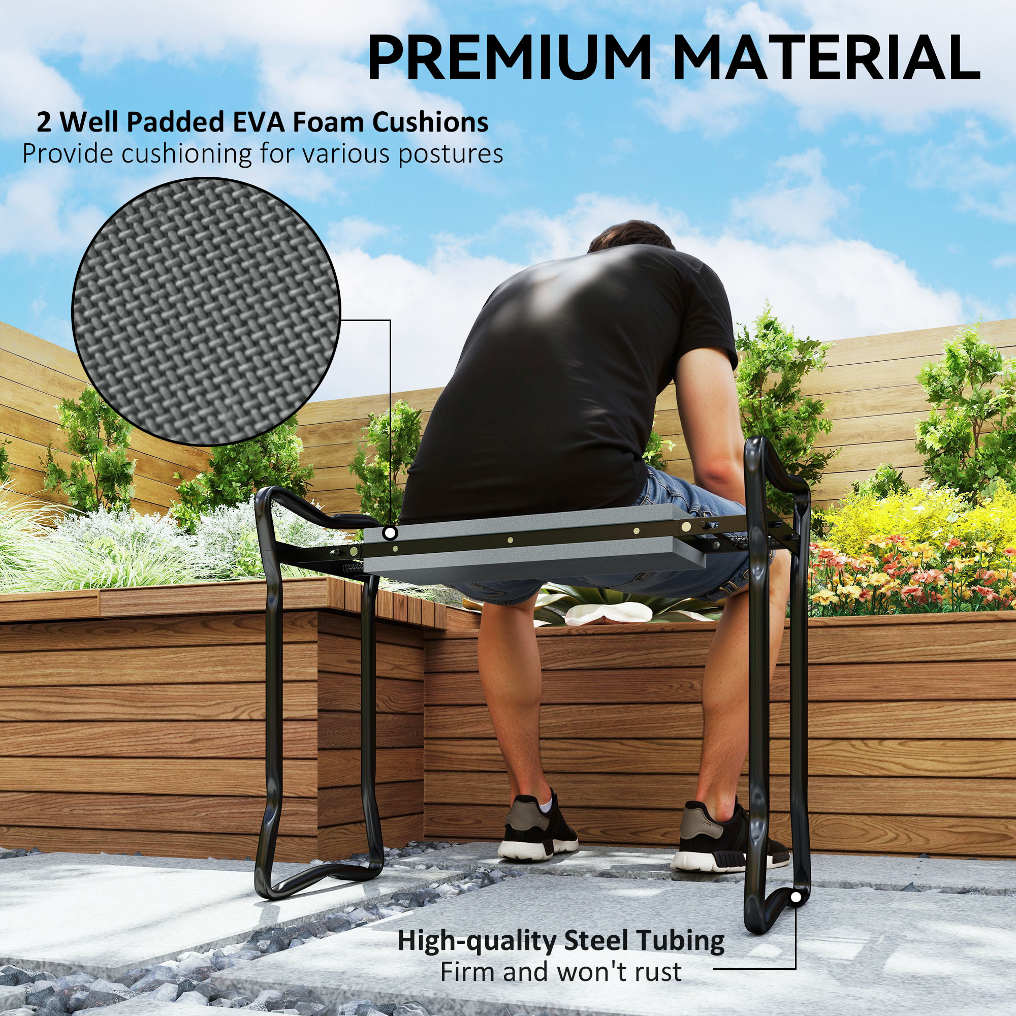 Outsunny 2 In 1 Garden Kneeler Seat Kneeling Pad Support Bench Foldable Knee Protector, Grey 6