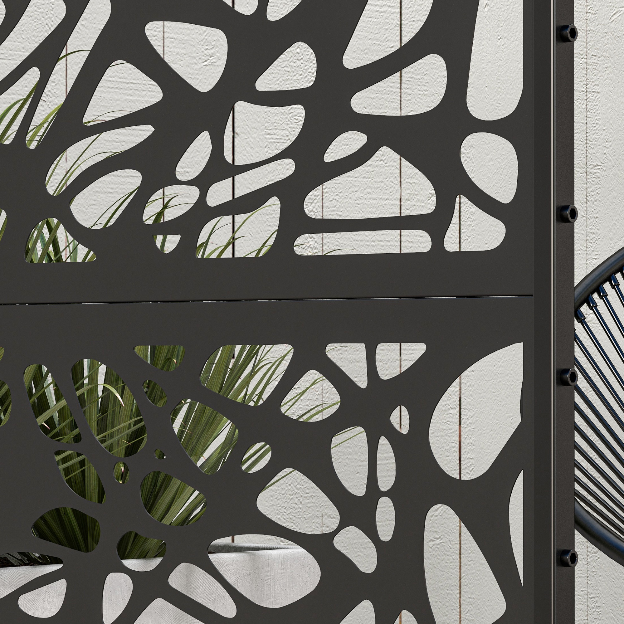 Outsunny Metal Decorative Privacy Screen Outdoor Divider, Black Twisted Lines 8