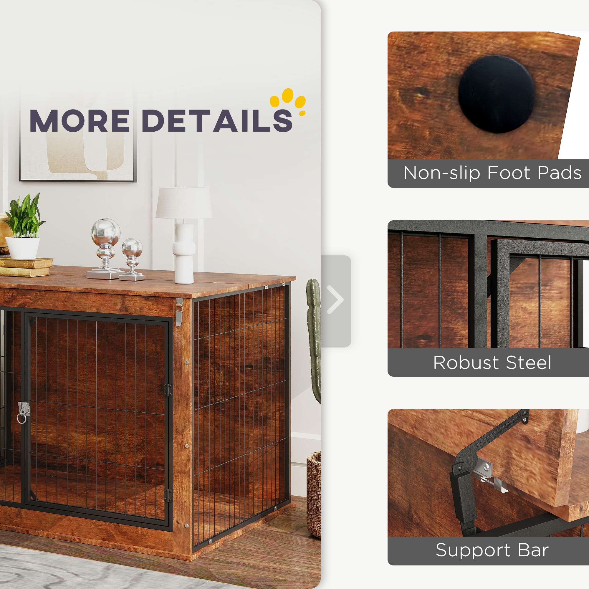 PawHut Dog Crate Furniture with Openable Top, Two Doors, for Extra Large Dogs, Rustic Brown 7