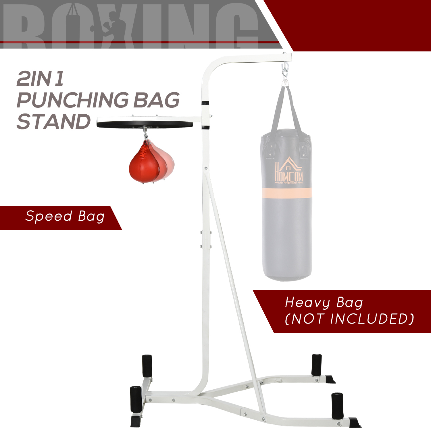 HOMCOM Adjustable Freestanding Speedbag, Punch Bag Hanger, White 4