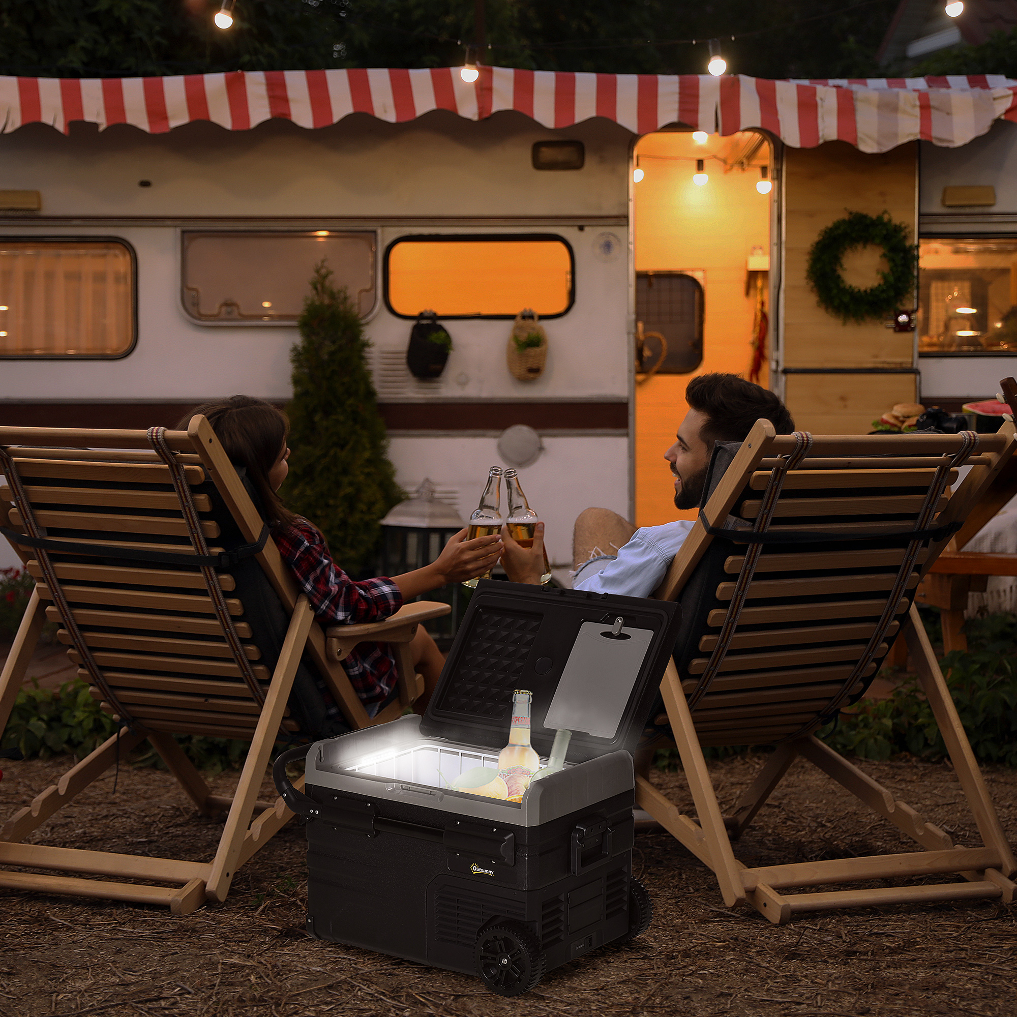 HOMCOM Car Refrigerator, Portable 12/24V 50 Litre Compressor Fridge Freezer, Electric Cooler Box for Camping, Travel, Picnic, Down to -20℃