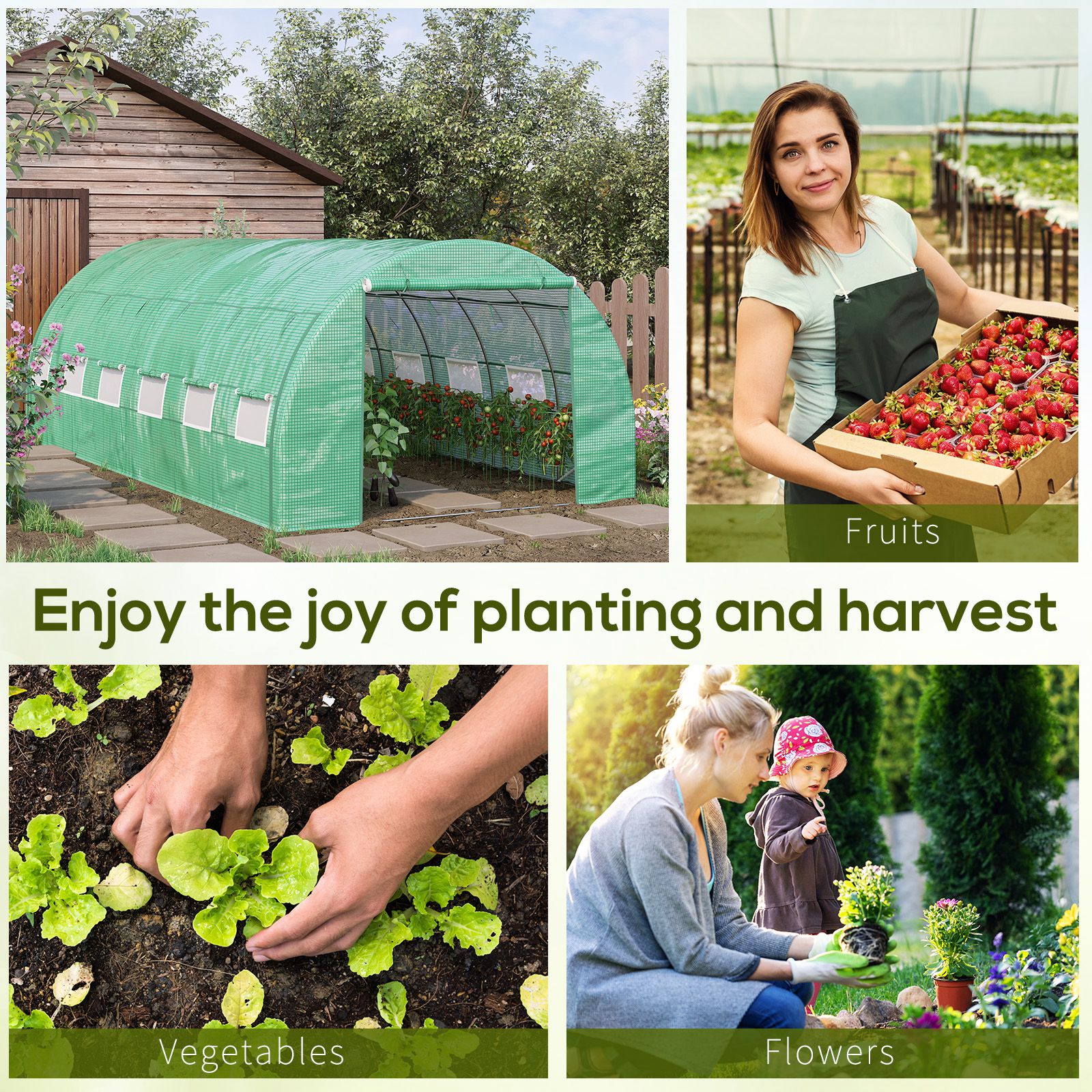 Outsunny Polytunnel Greenhouse Walk-in Grow House Tent with Roll-up Sidewalls, Zipped Door and 12 Windows, 6x3x2m Green 7