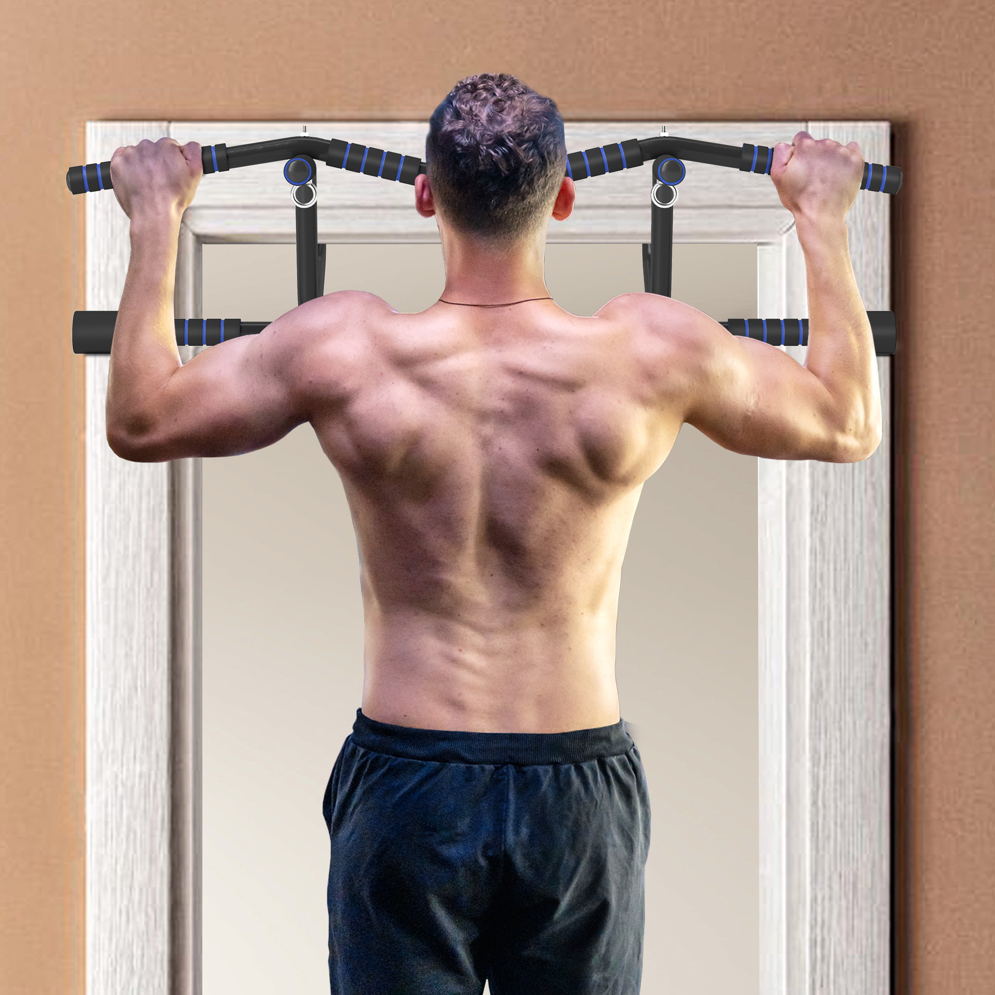 SPORTNOW Multi-Grip Doorway Pull Up Bar with Non-Slip Grips, Chin Up Bar with Anti-Fall Slot for Indoor Gym Upper Body Workout 2