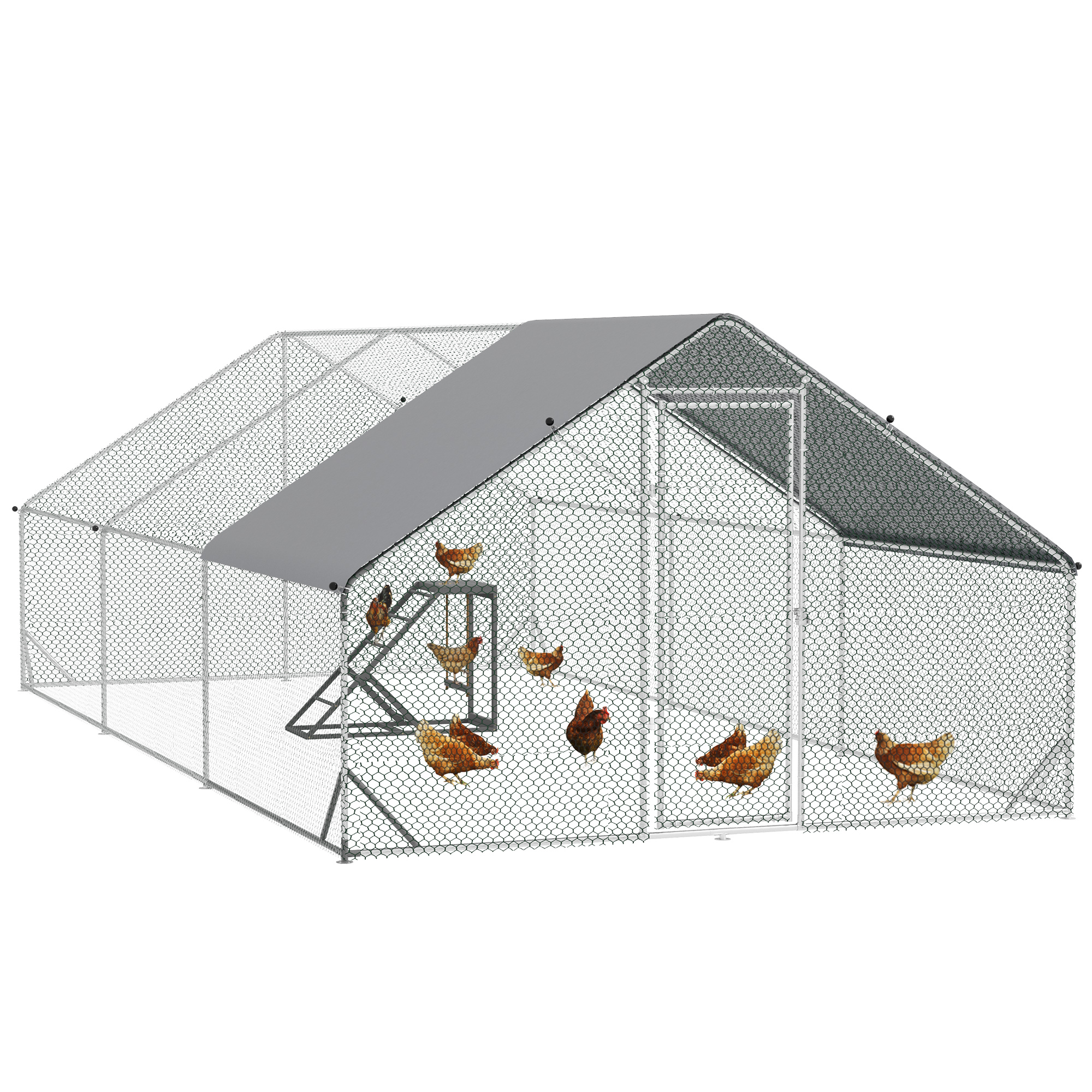 PawHut Walk In Chicken Run with Chicken Activity Shelf and Cover, 3 x 4 x 2m