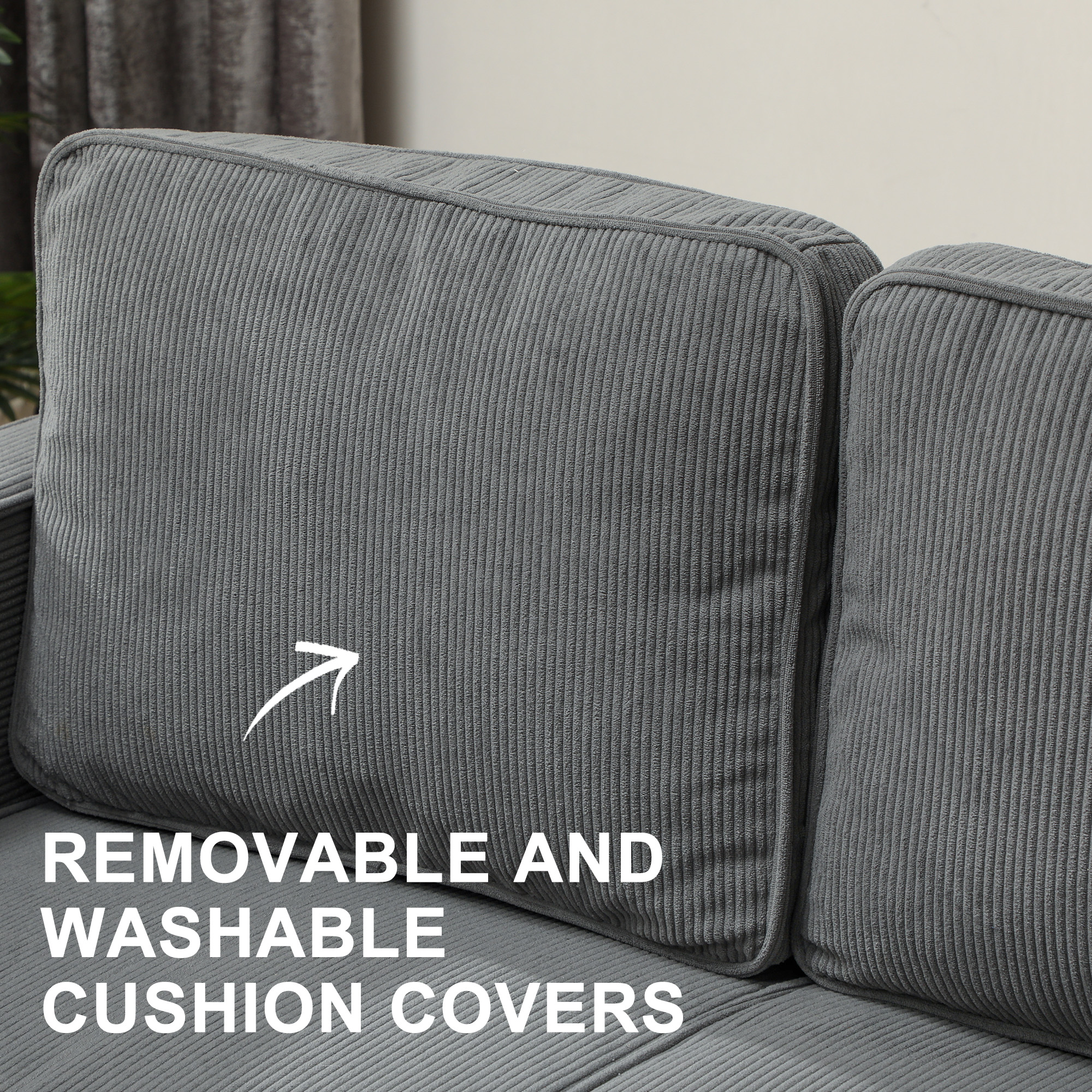 HOMCOM Small Two-Seater Corduroy Sofa Grey 6
