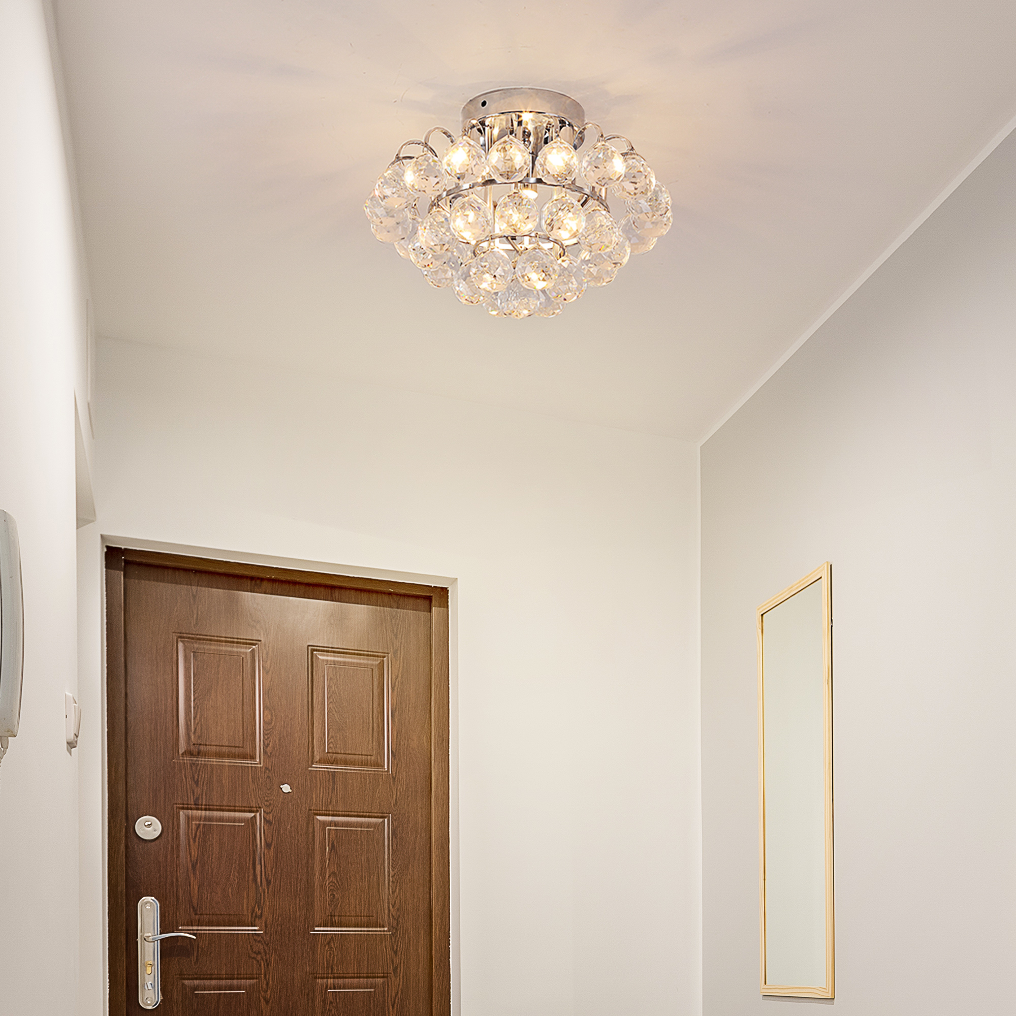 HOMCOM Crystal Ceiling Lamp Chandelier Hallway Flush Mount Pendant