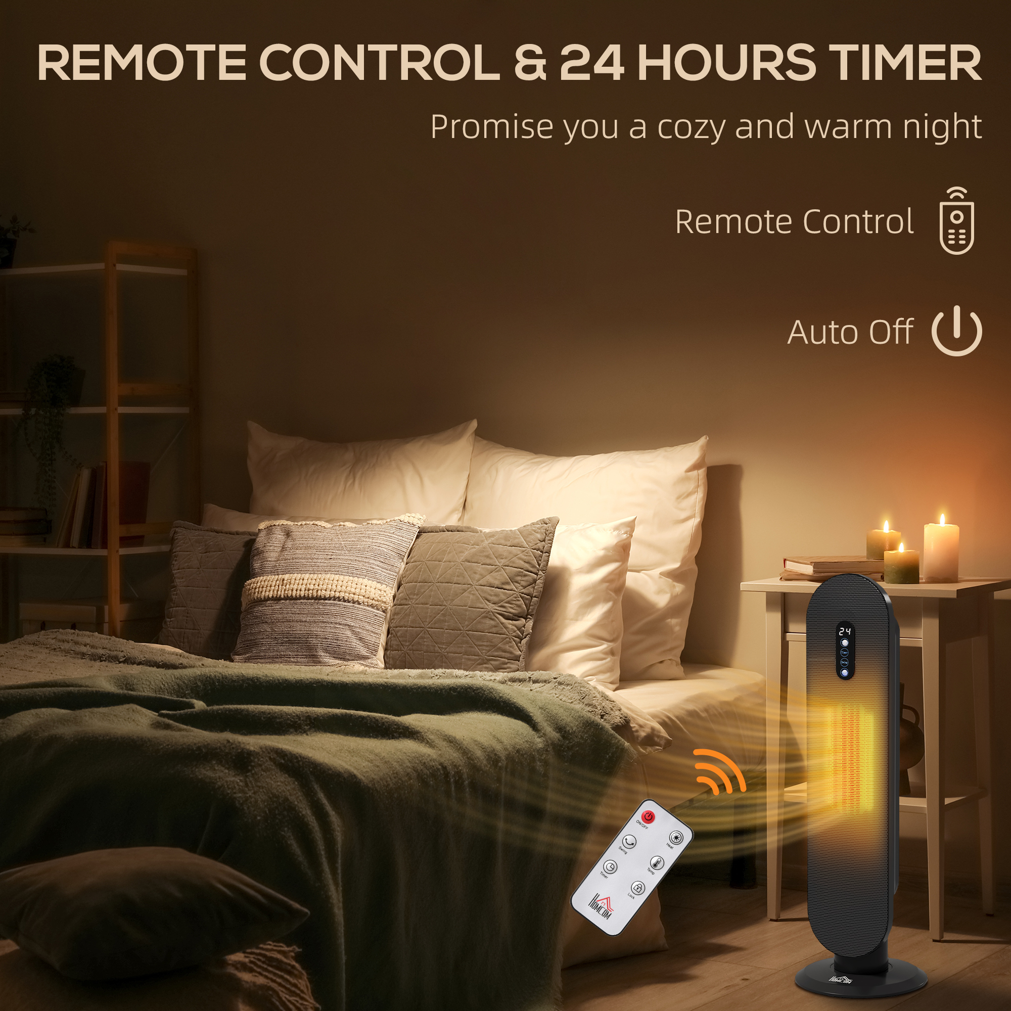 HOMCOM 45° Oscillating Ceramic Space Heater, with Remote Black 8